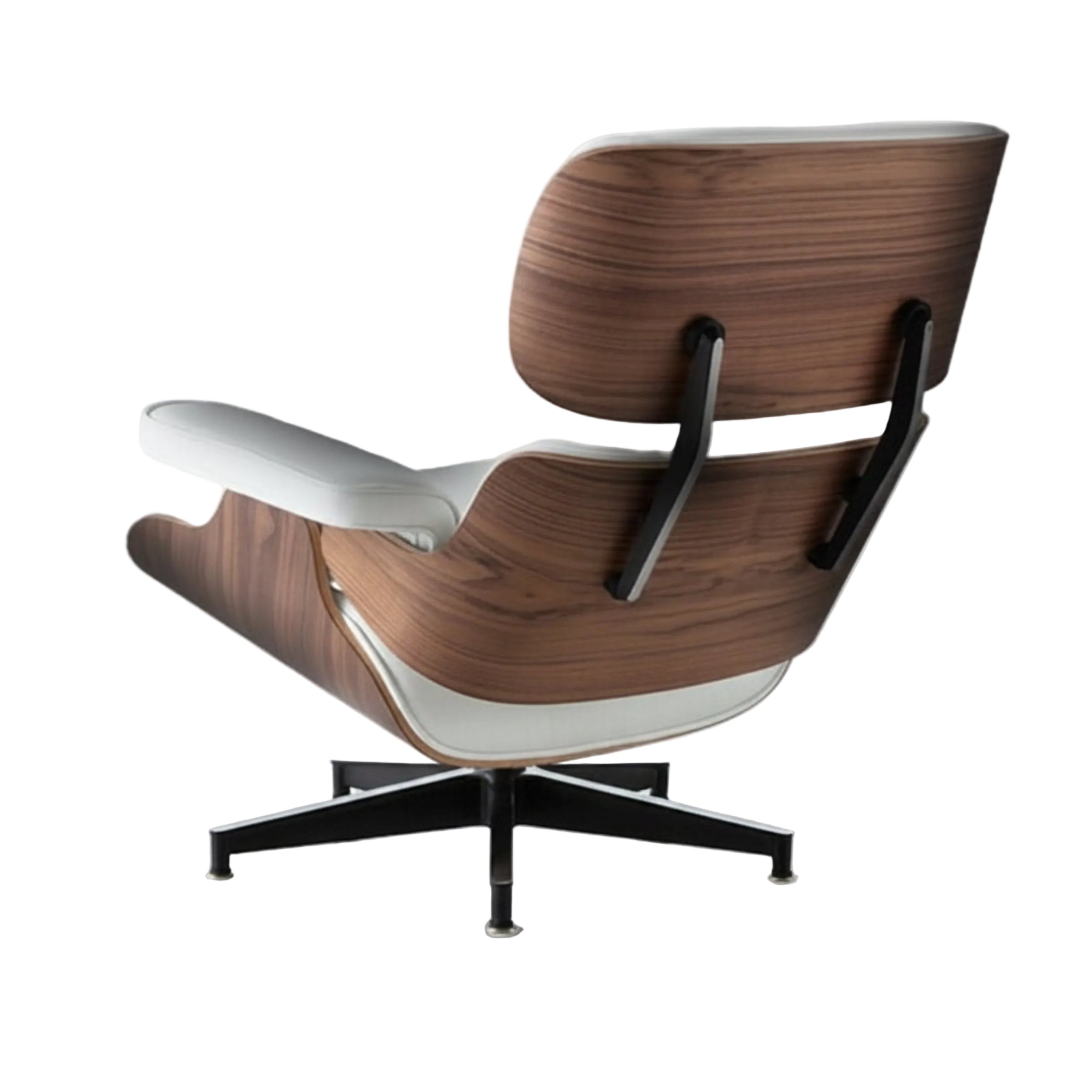 Charles Eames Inspired Mid-Century Iconic Lounge Chair & Ottoman - Walnut Wood & White - Aura Furnitures