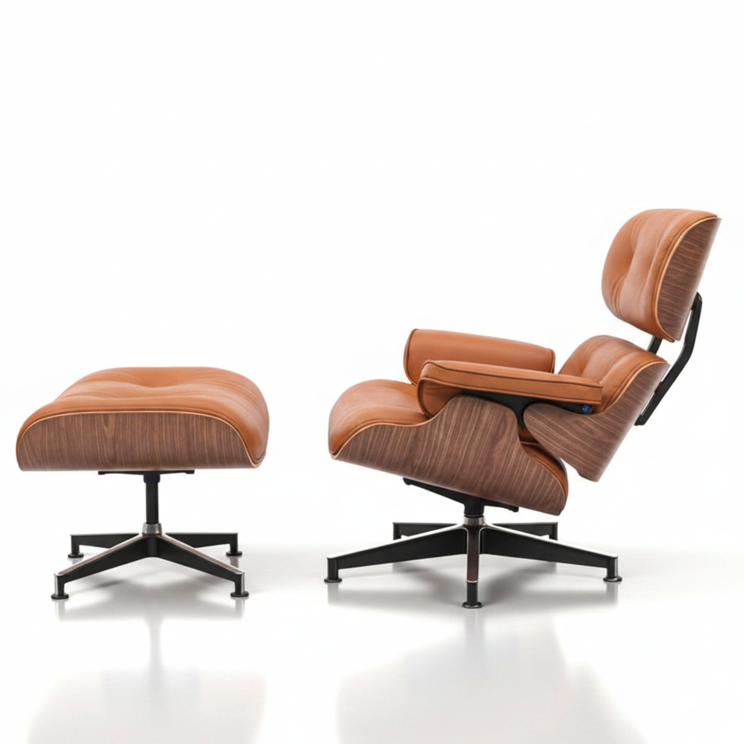Charles Eames Inspired Mid-Century Iconic Lounge Chair & Ottoman - Walnut Wood & White - Aura Furnitures