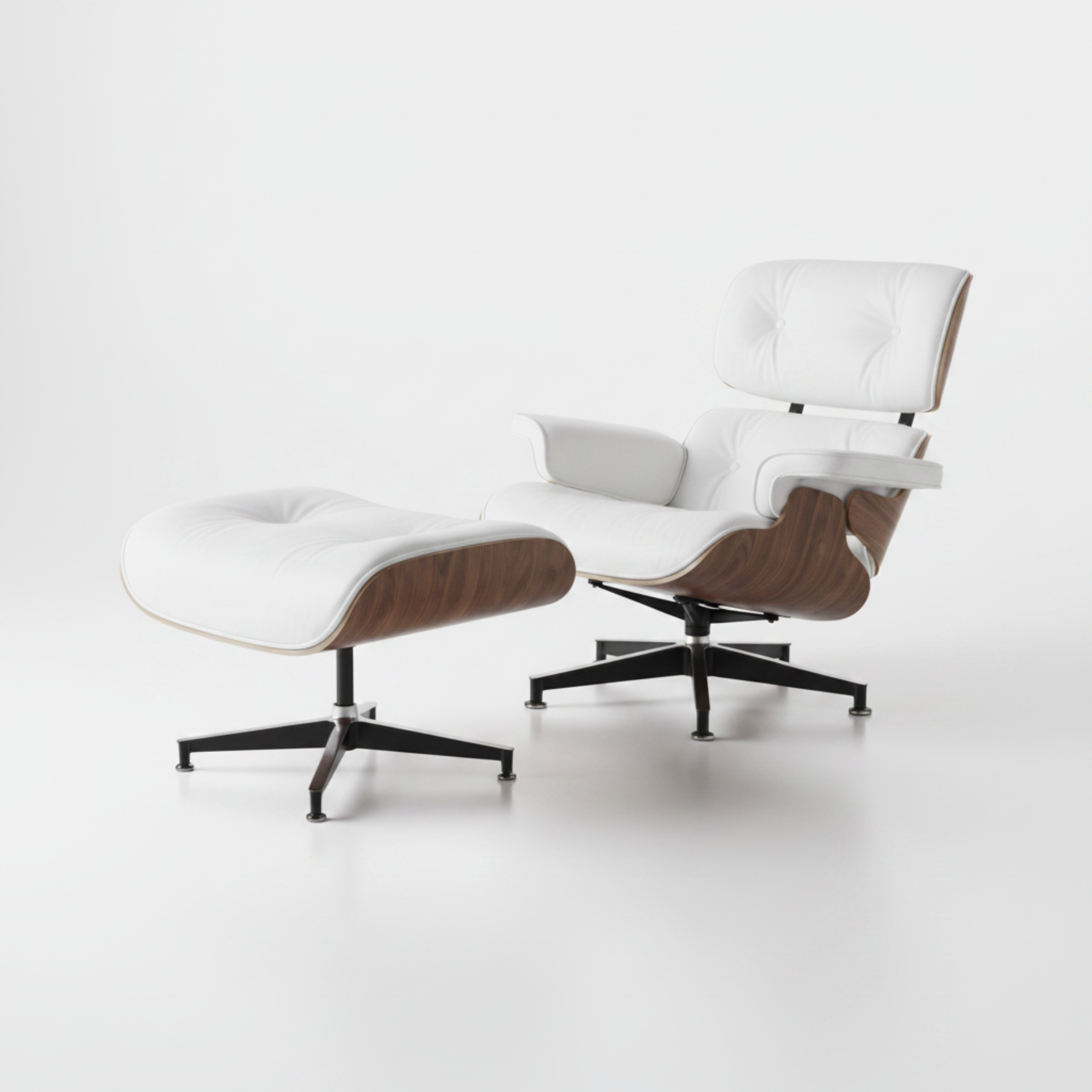 Charles Eames Inspired Mid-Century Iconic Lounge Chair & Ottoman - Walnut Wood & White - Aura Furnitures