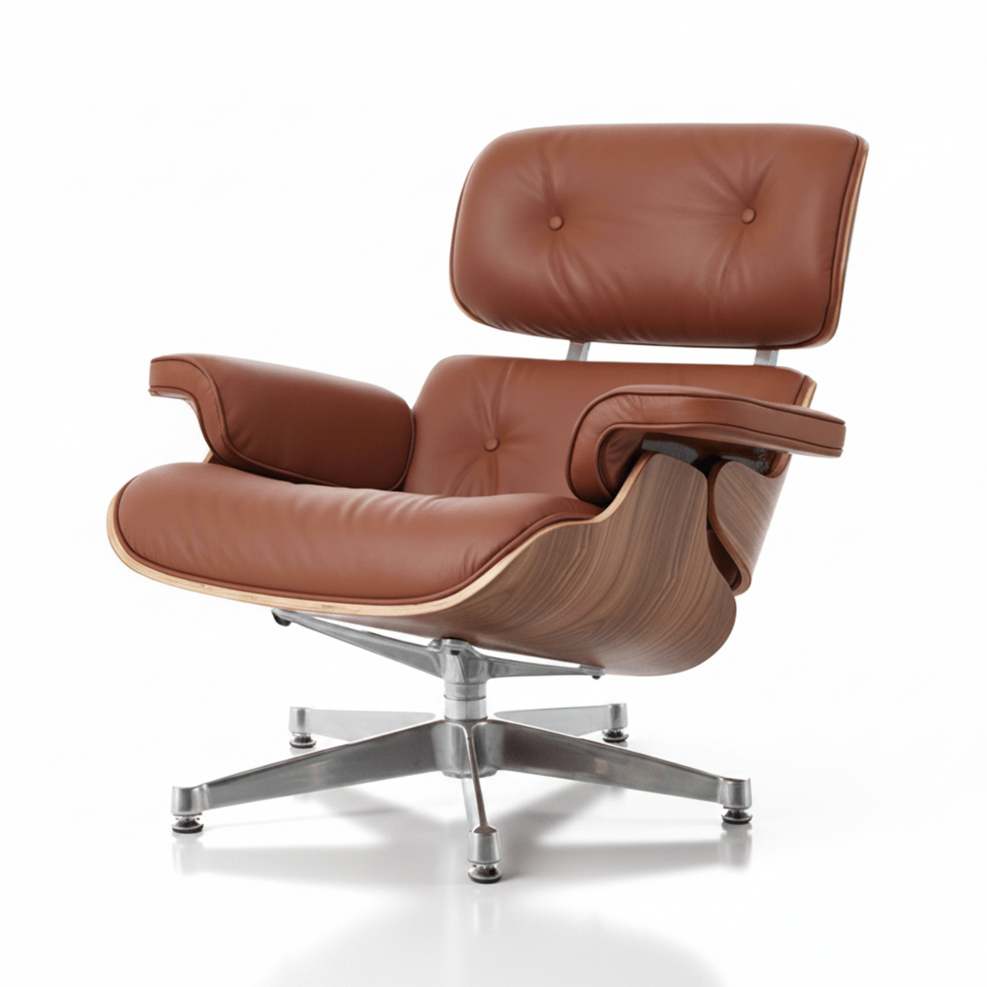 Charles Eames Inspired Mid-Century Iconic Lounge Chair & Ottoman - Walnut Wood & White - Aura Furnitures