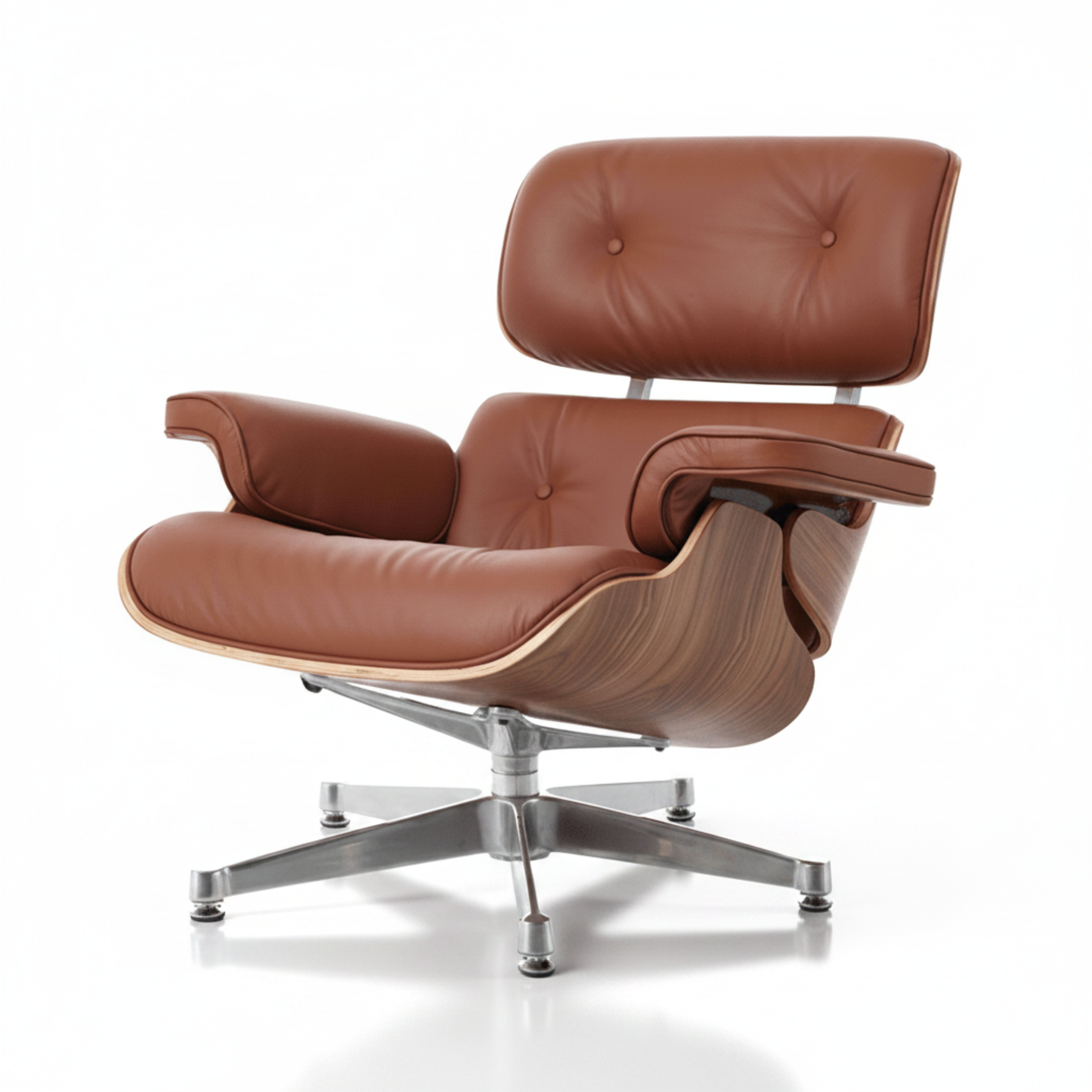 Charles Eames Inspired Mid-Century Iconic Lounge Chair & Ottoman - Walnut Wood & White - Aura Furnitures