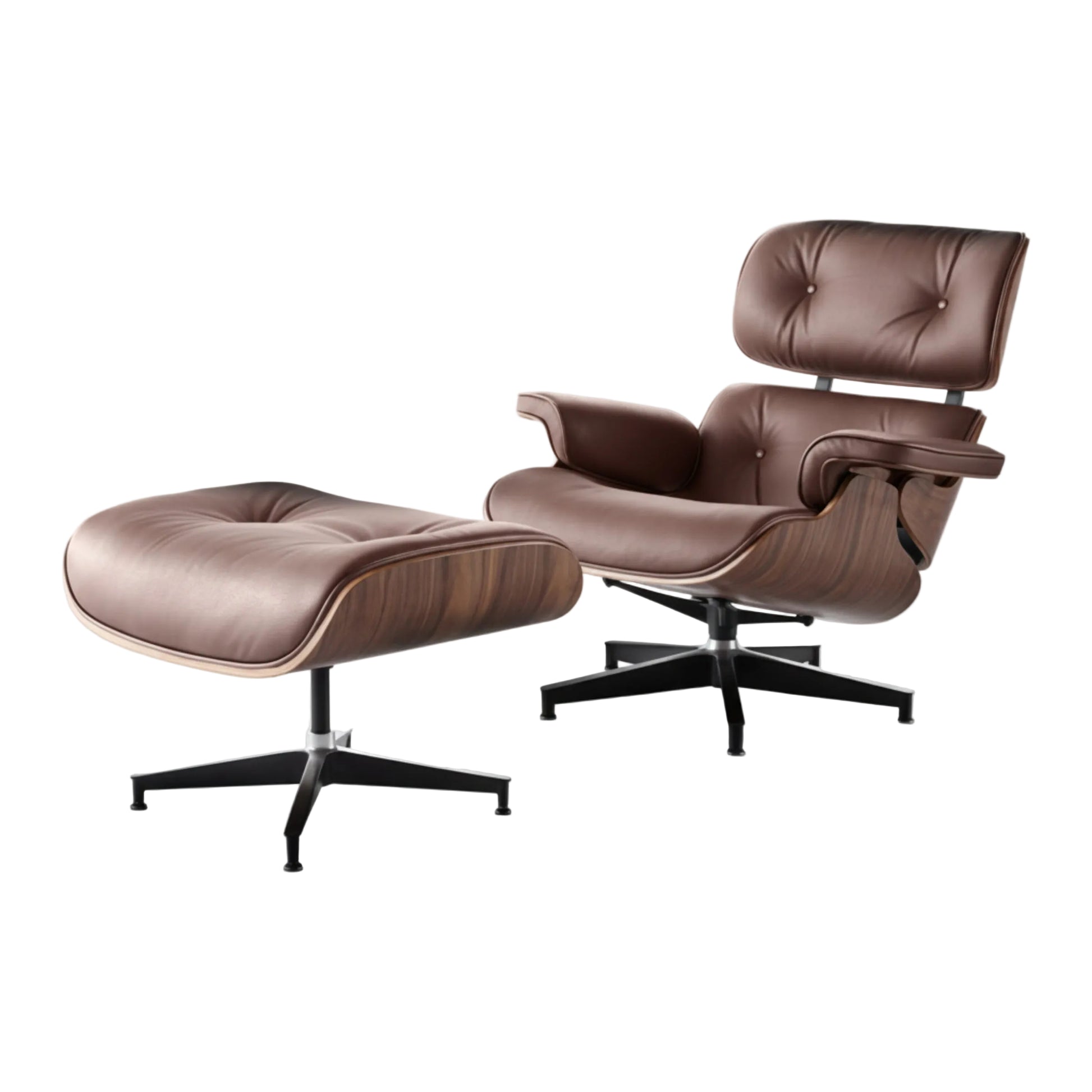 Charles Eames Inspired Mid-Century Iconic Lounge Chair & Ottoman - Walnut Wood & White - Aura Furnitures
