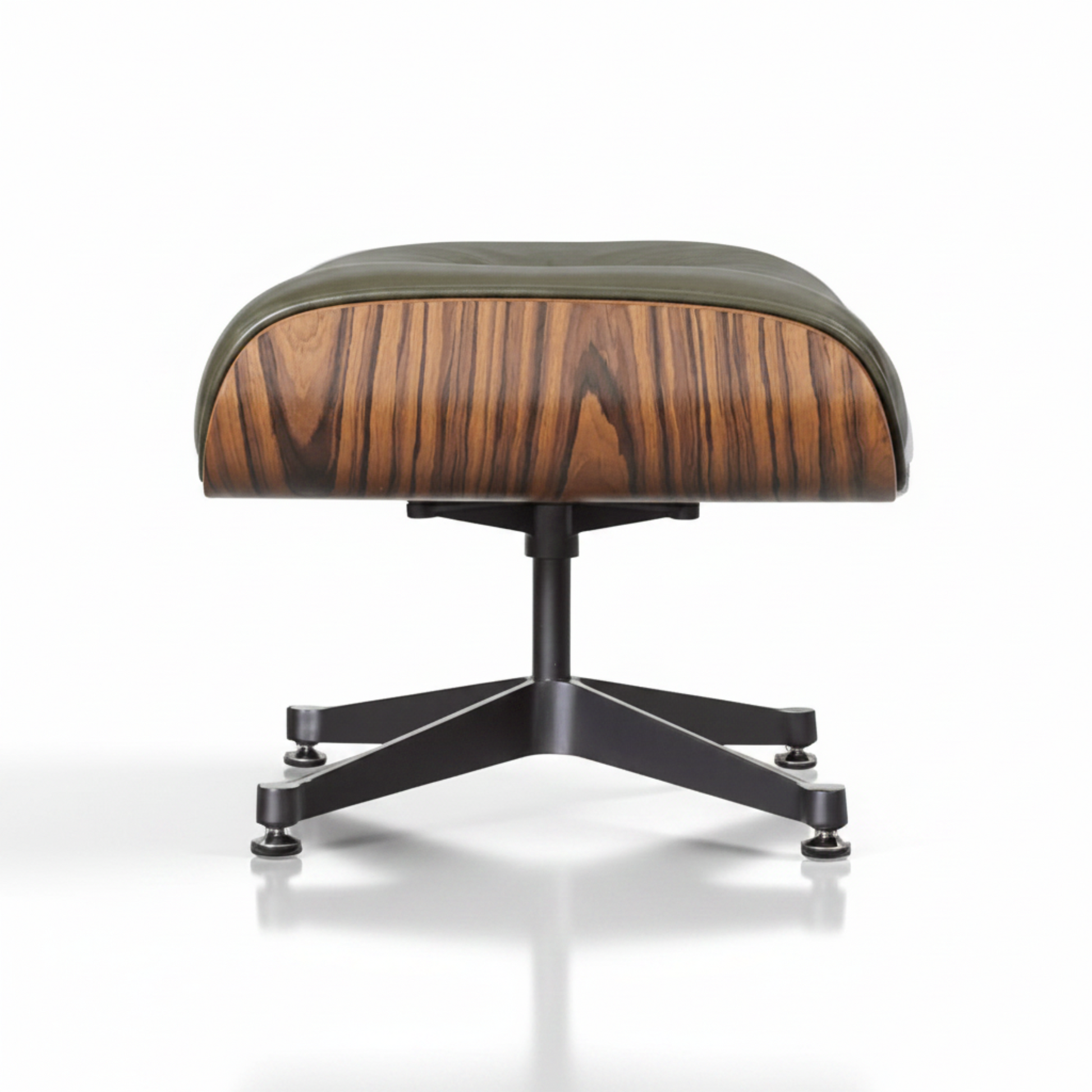 Charles Eames Inspired Mid-Century Lounge Chair & Ottoman in Waxed Green Leather in Rose Wood - Aura Furnitures