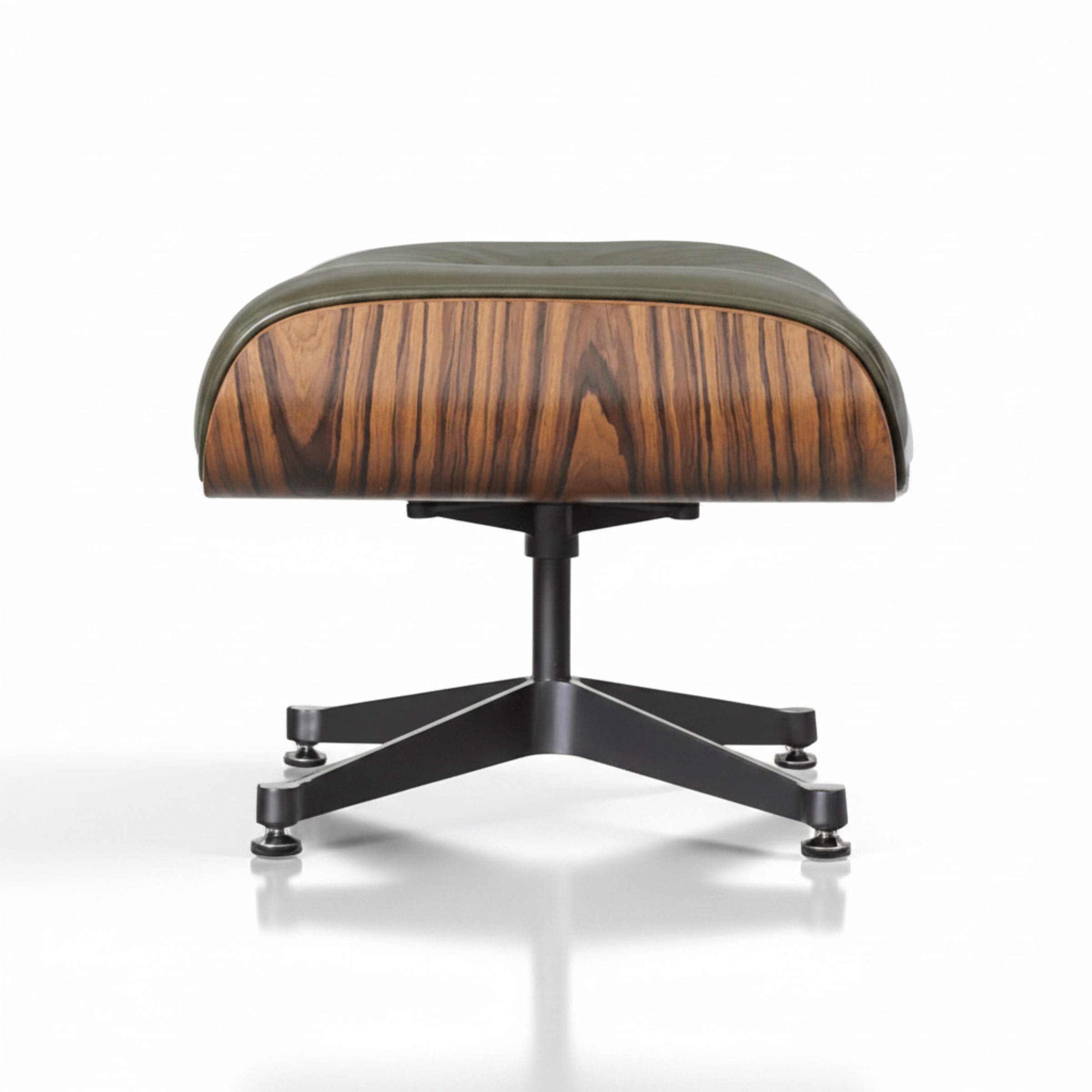 Charles Eames Inspired Mid-Century Lounge Chair & Ottoman in Waxed Green Leather in Rose Wood - Aura Furnitures
