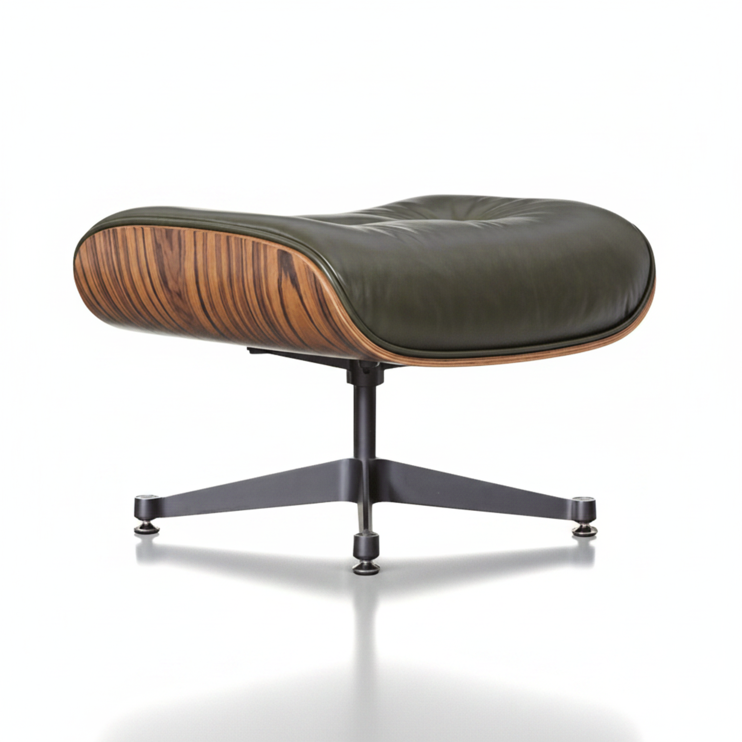 Charles Eames Inspired Mid-Century Lounge Chair & Ottoman in Waxed Green Leather in Rose Wood - Aura Furnitures