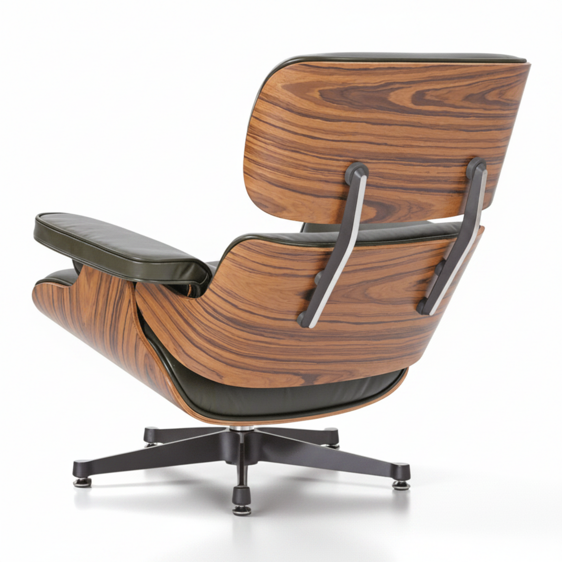 Charles Eames Inspired Mid-Century Lounge Chair & Ottoman in Waxed Green Leather in Rose Wood - Aura Furnitures