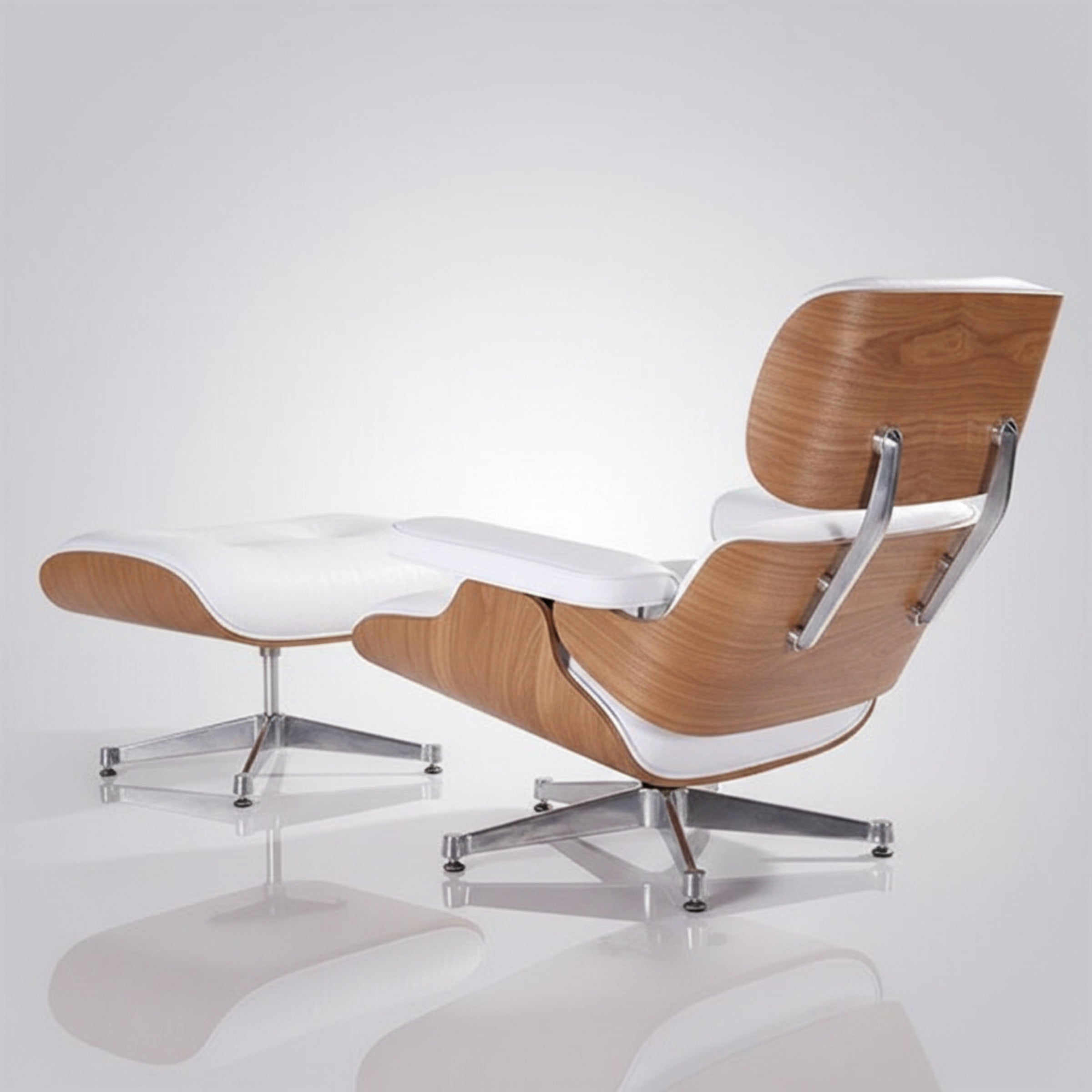 Charles Eames Inspired Mid-Century Lounge Chair & Ottoman Italian Leather - Ash Wood - Aura Furnitures