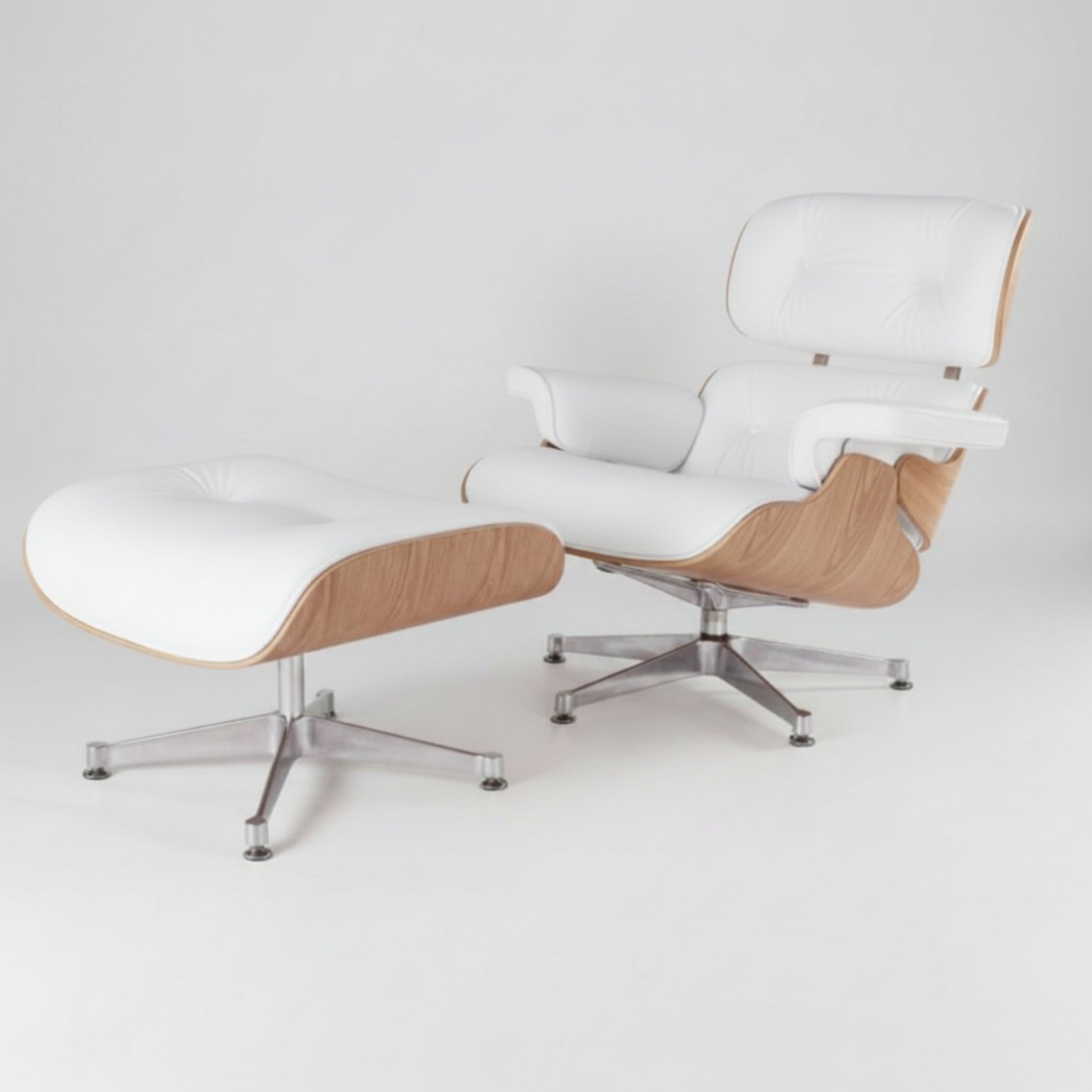 Charles Eames Inspired Mid-Century Lounge Chair & Ottoman Italian Leather - Ash Wood - Aura Furnitures