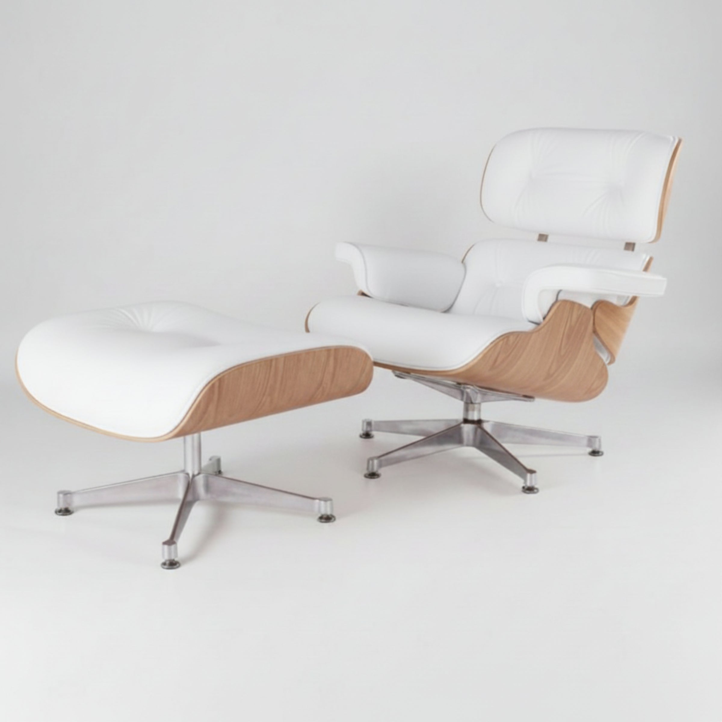 Charles Eames Inspired Mid-Century Lounge Chair & Ottoman Italian Leather - Ash Wood - Aura Furnitures