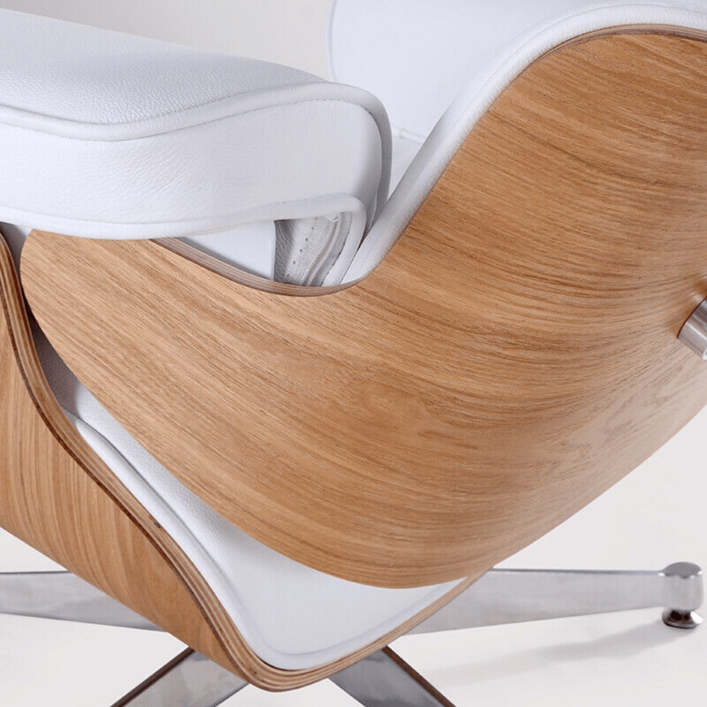 Charles Eames Inspired Mid-Century Lounge Chair & Ottoman Italian Leather - Ash Wood - Aura Furnitures