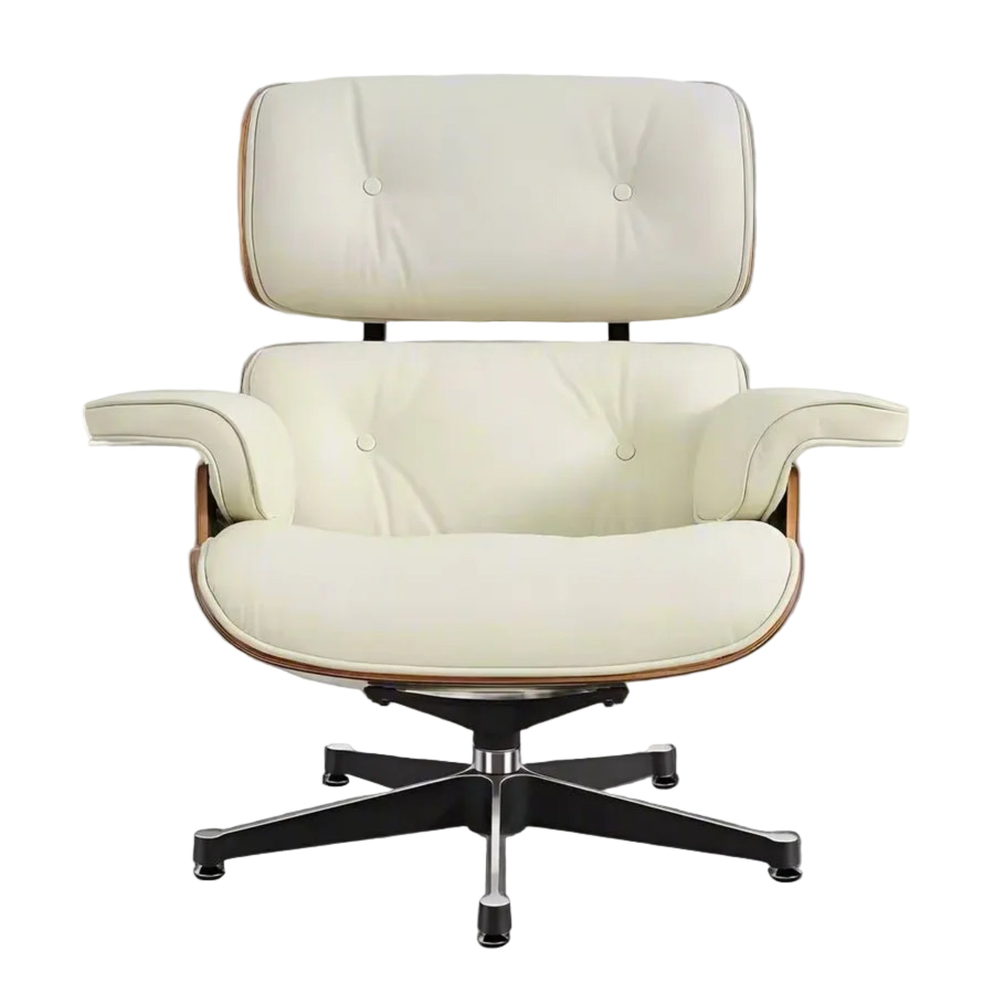Charles Eames Inspired Mid-Century Lounge Chair & Ottoman Set in Walnut Ivory - Aura Furnitures