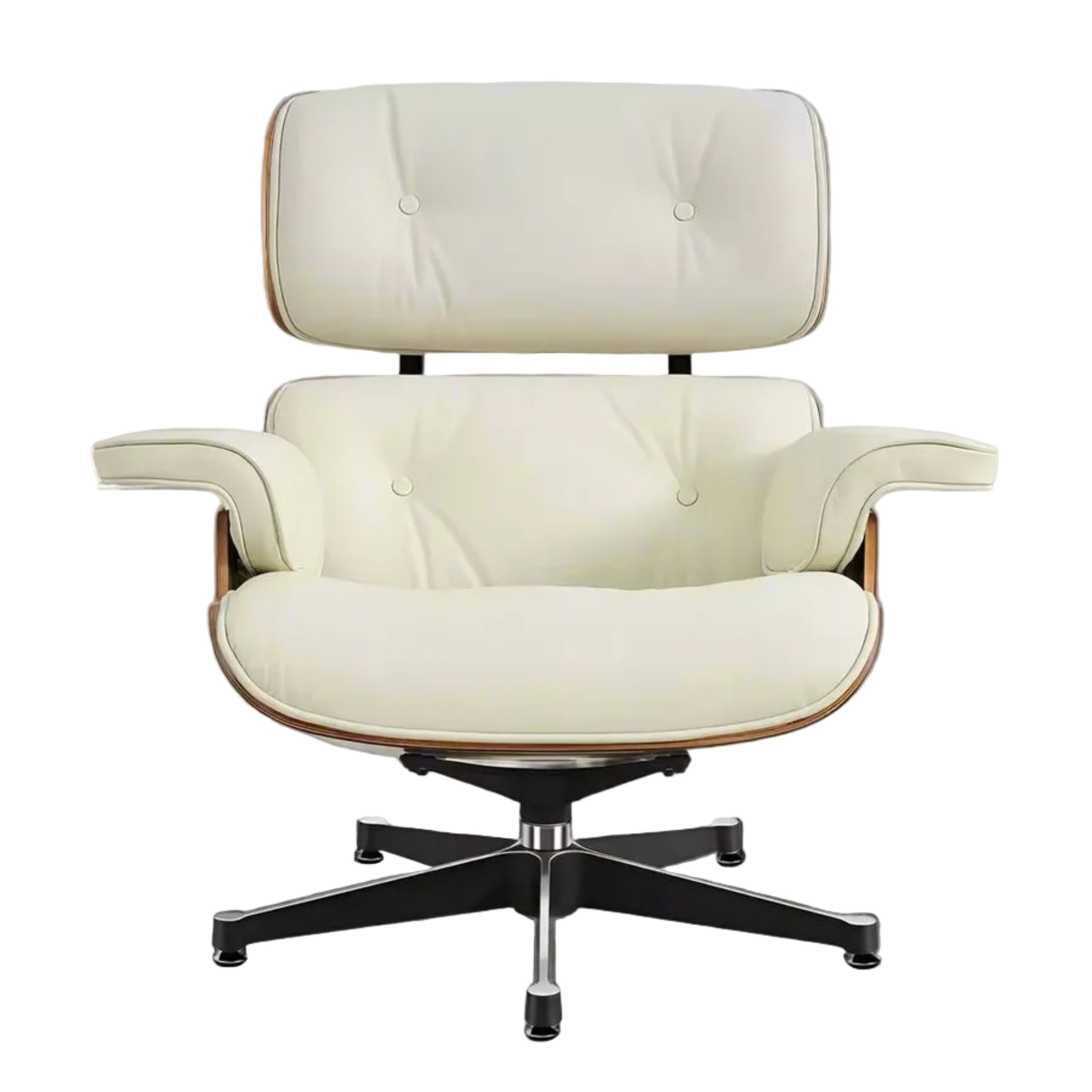 Charles Eames Inspired Mid-Century Lounge Chair & Ottoman Set in Walnut Ivory - Aura Furnitures