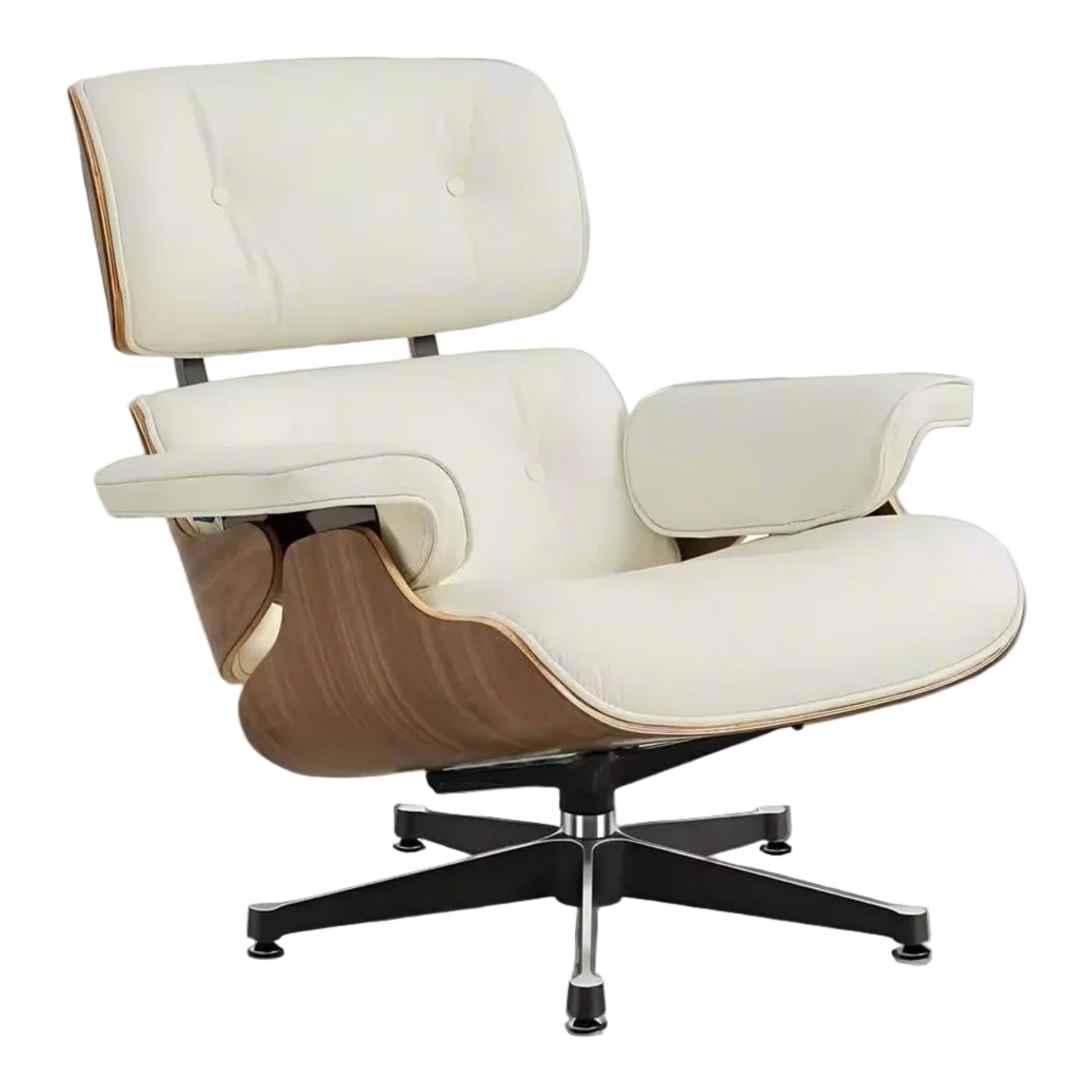 Charles Eames Inspired Mid-Century Lounge Chair & Ottoman Set in Walnut Ivory - Aura Furnitures