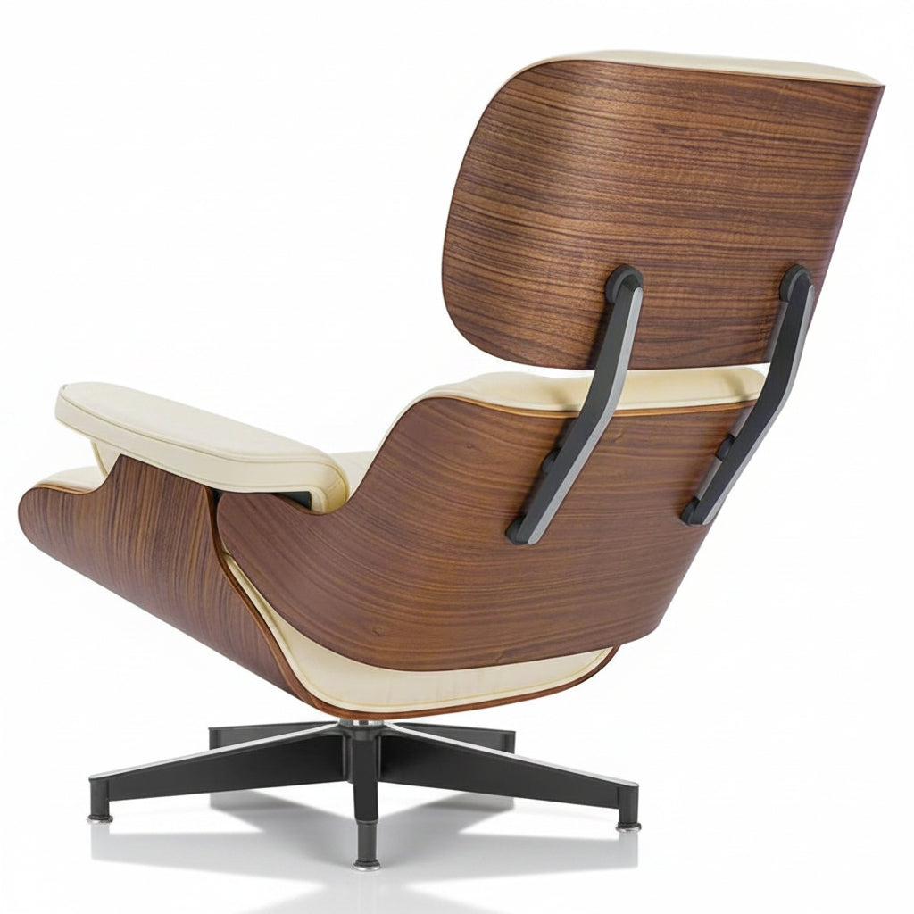 Charles Eames Inspired Mid-Century Lounge Chair & Ottoman Set in Walnut Ivory - Aura Furnitures