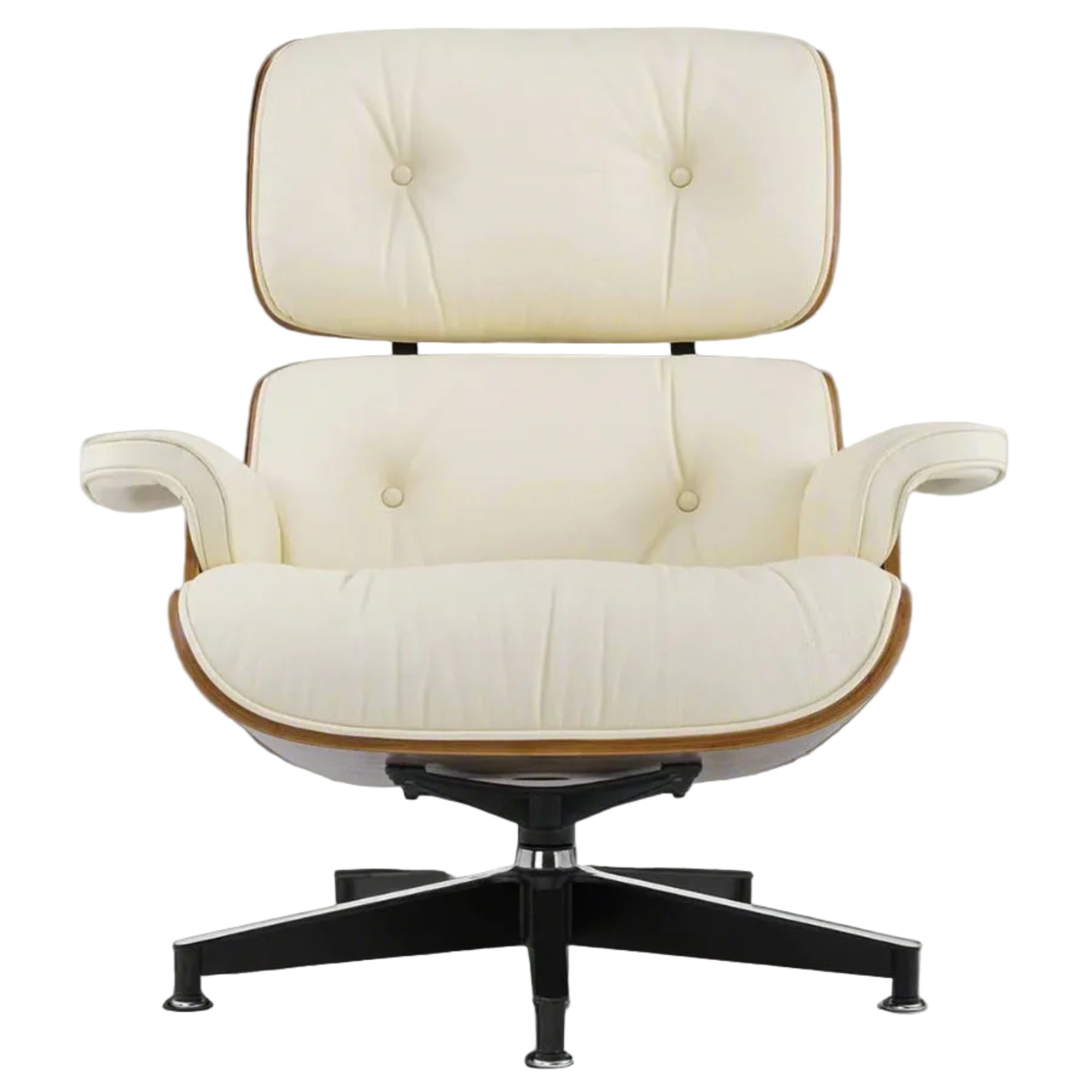 Charles Eames Inspired Mid-Century Lounge Chair & Ottoman Set in Walnut Ivory - Aura Furnitures