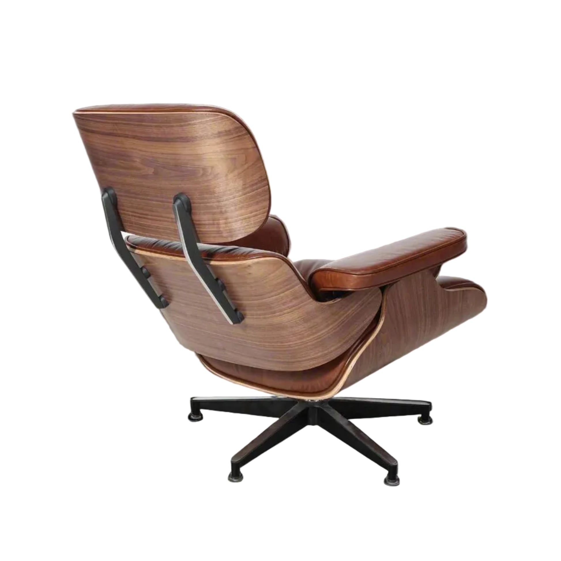 Charles Eames Inspired Mid-Century Lounge Chair & Ottoman XL – Walnut Wood Waxed Vintage Tan - Aura Furnitures