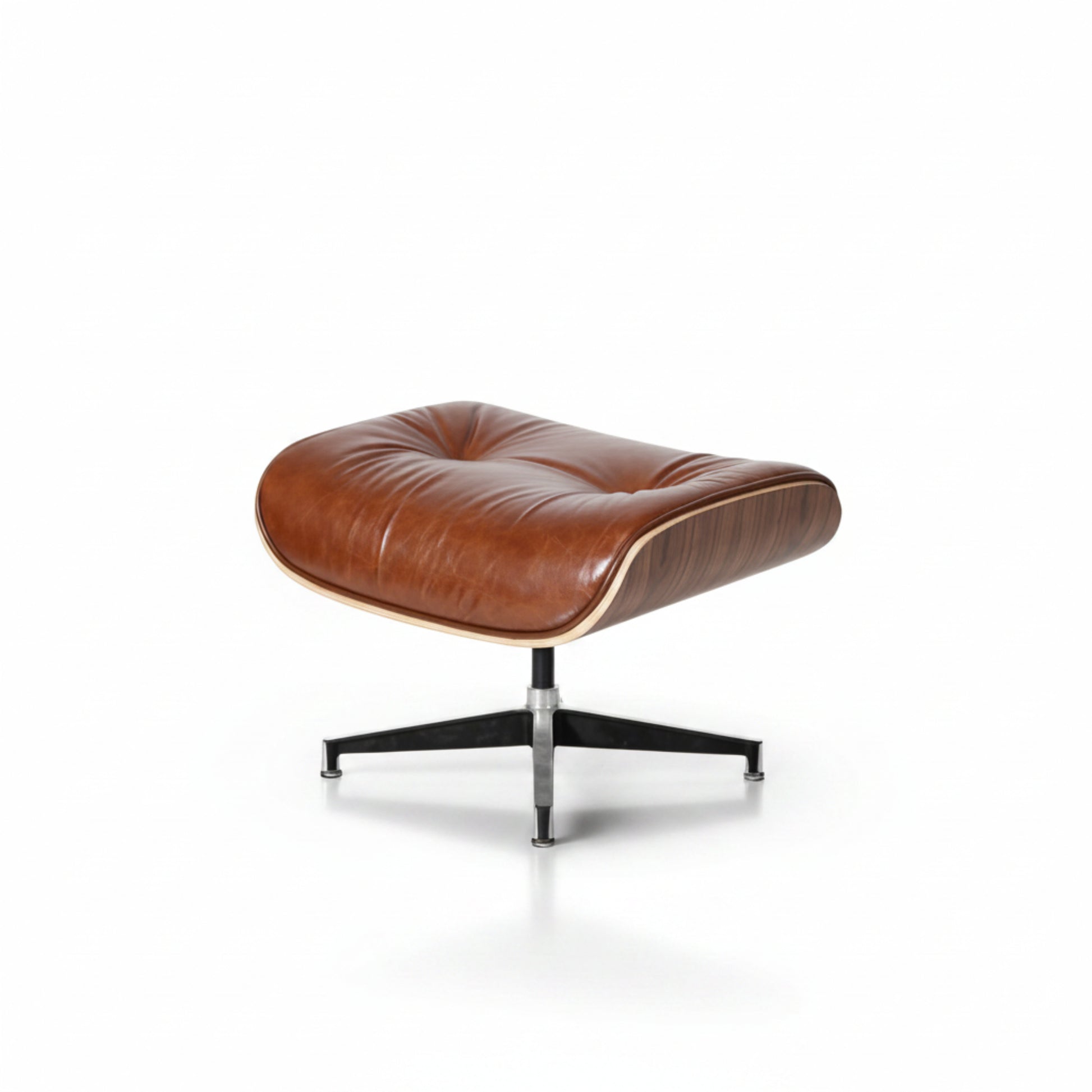 Charles Eames Inspired Mid-Century Lounge Chair & Ottoman XL – Walnut Wood Waxed Vintage Tan - Aura Furnitures