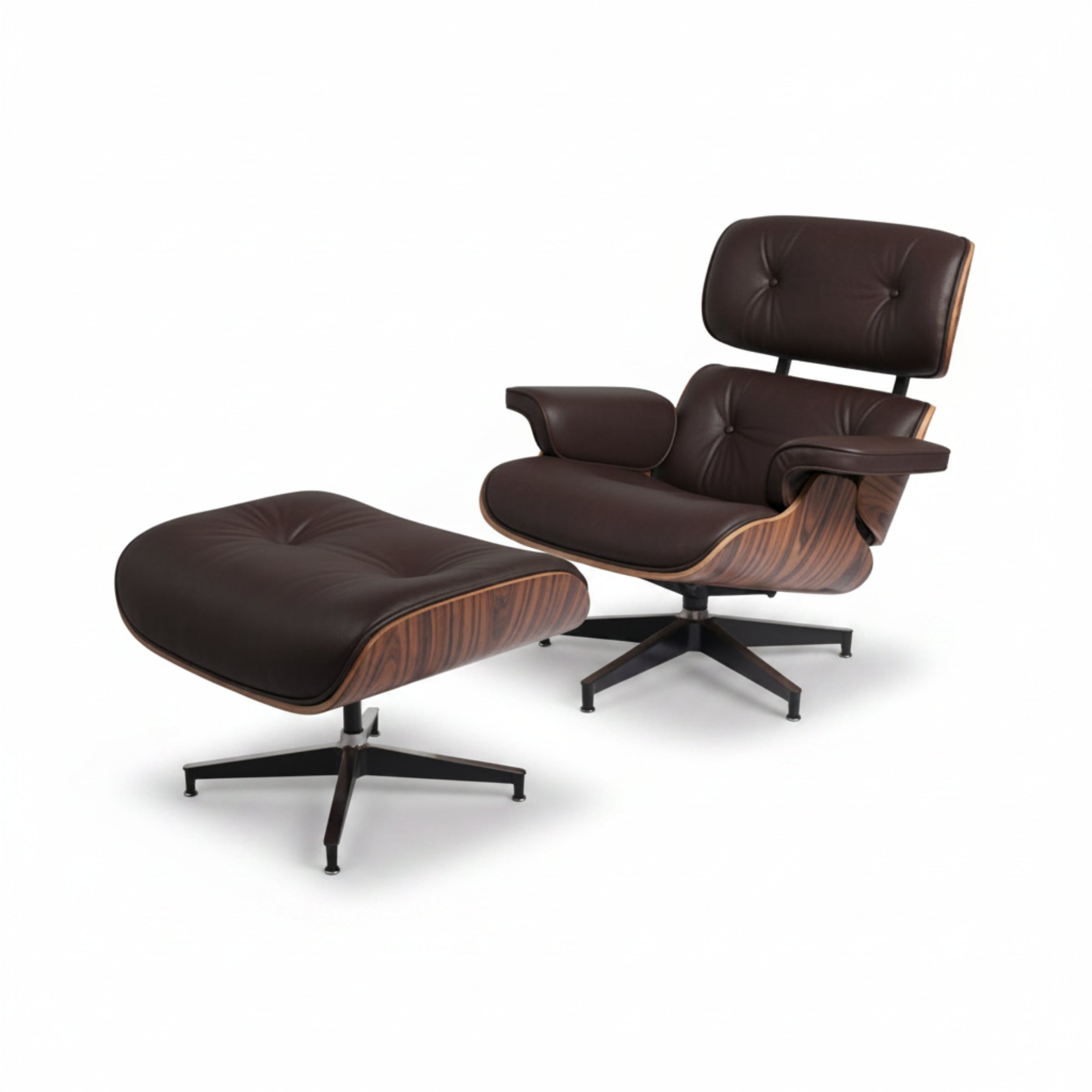Charles Eames Inspired Mid-Century Lounge Chair With Ottoman Italian Leather - Rose Wood - Aura Furnitures