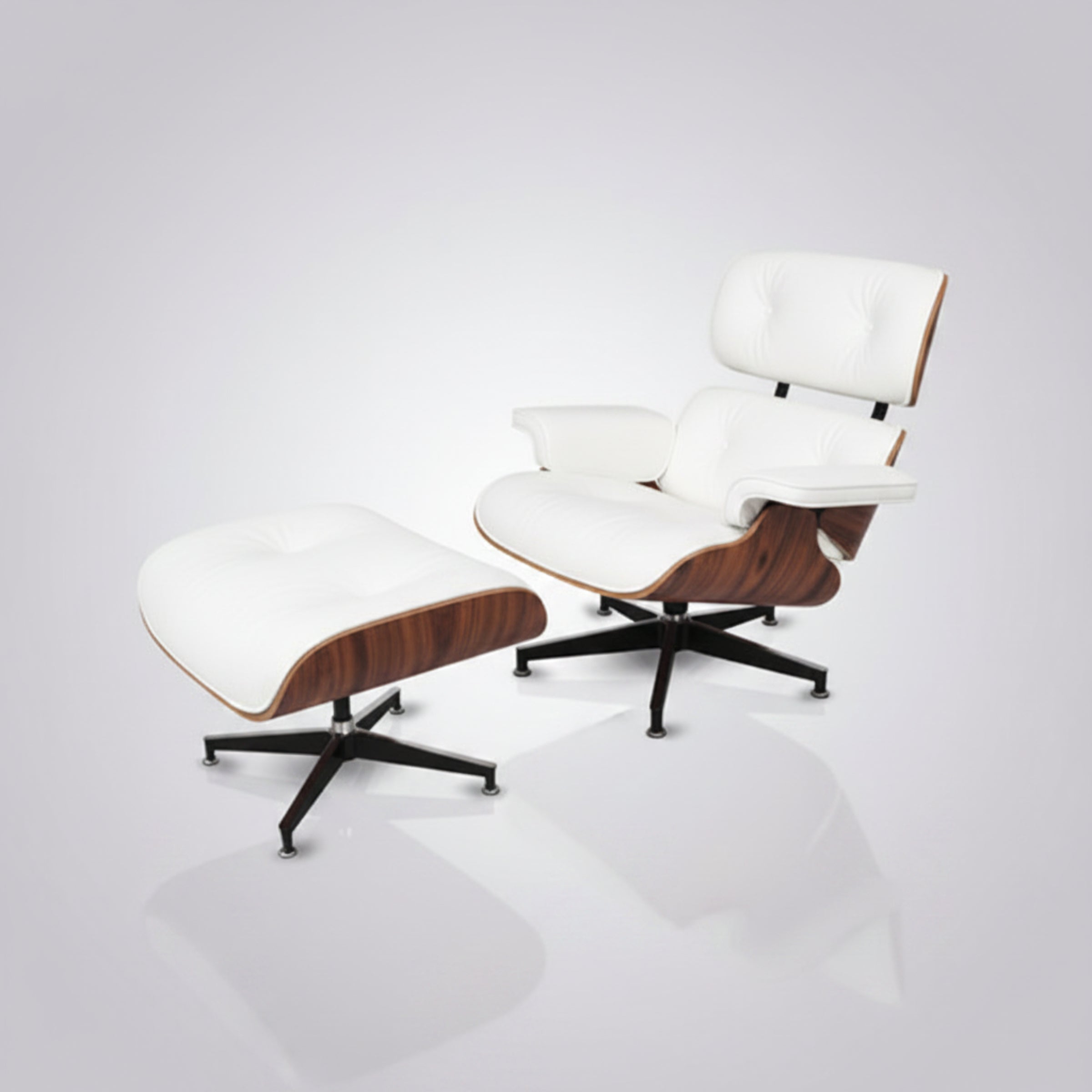 Charles Eames Inspired Mid-Century Lounge Chair With Ottoman Italian Leather - Rose Wood - Aura Furnitures