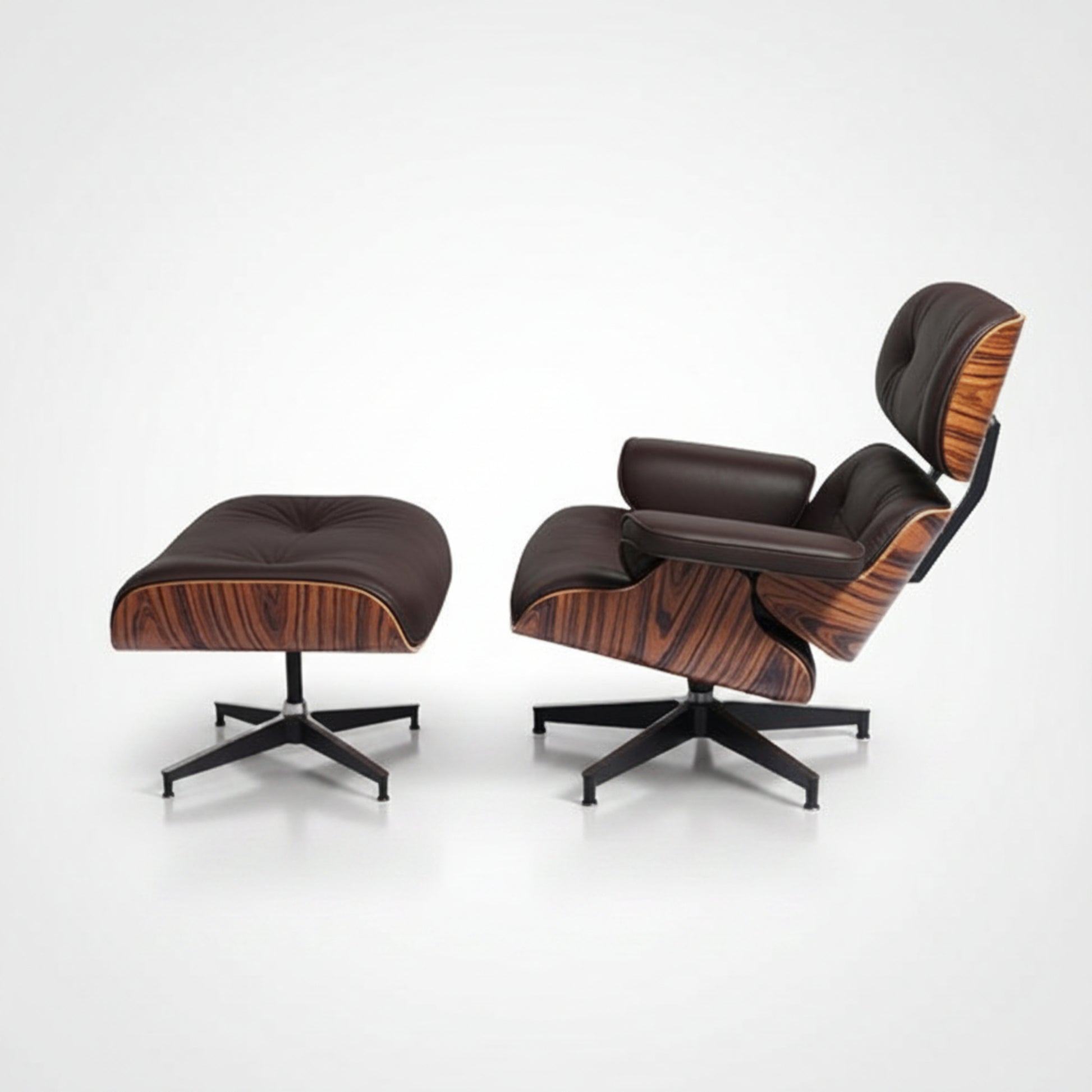 Charles Eames Inspired Mid-Century Lounge Chair With Ottoman Italian Leather - Rose Wood - Aura Furnitures