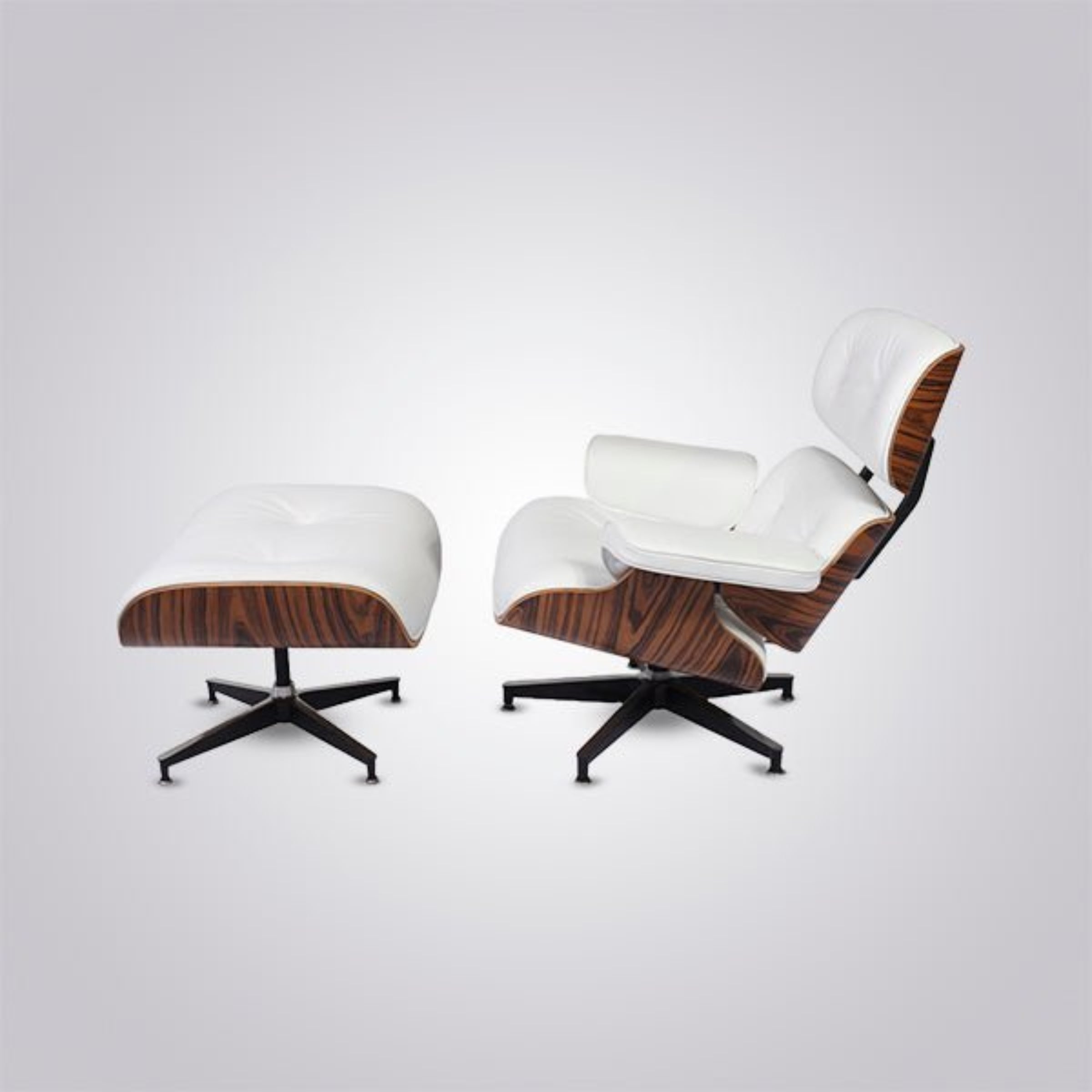 Charles Eames Inspired Mid-Century Lounge Chair With Ottoman Italian Leather - Rose Wood - Aura Furnitures