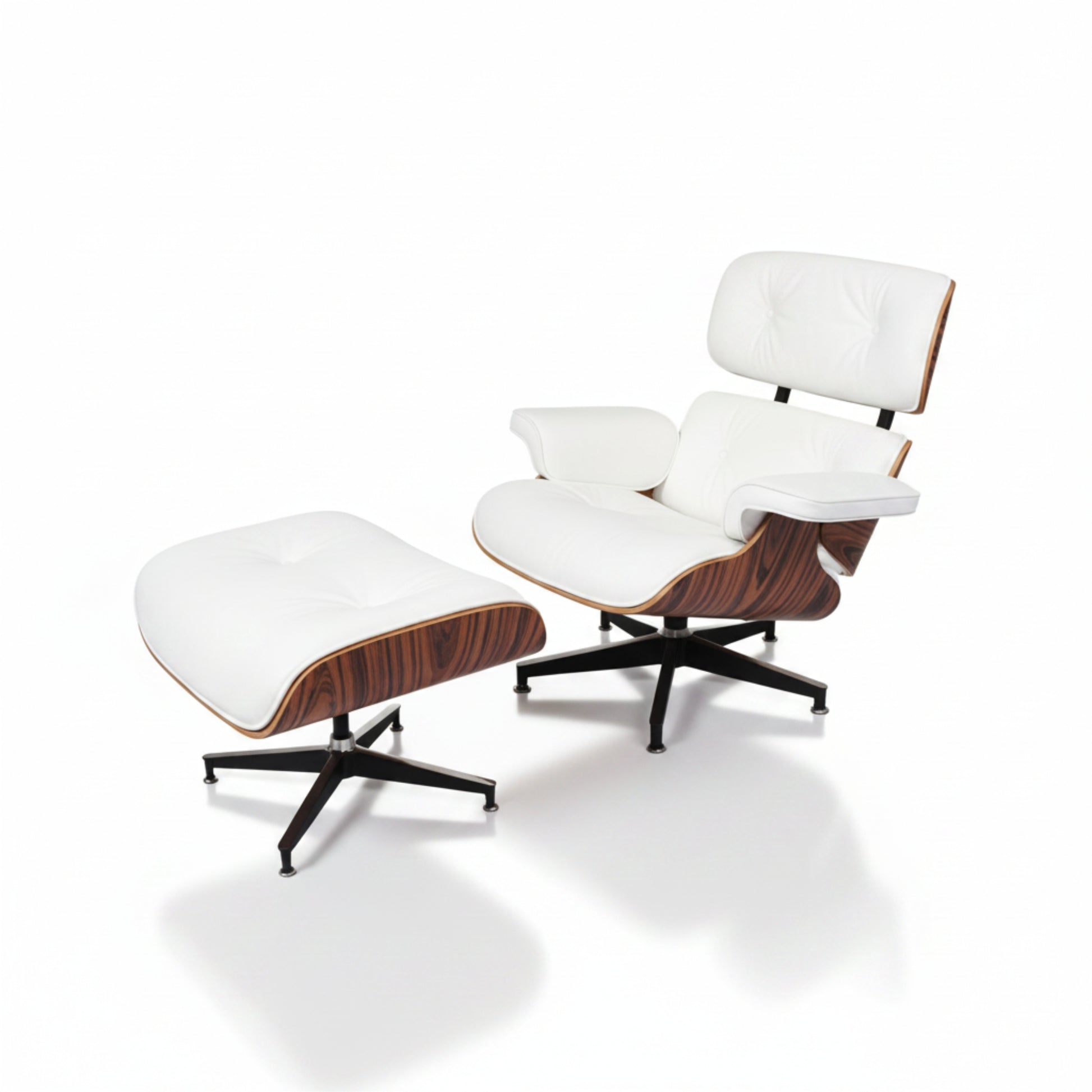 Charles Eames Inspired Mid-Century Lounge Chair With Ottoman Italian Leather - Rose Wood - Aura Furnitures