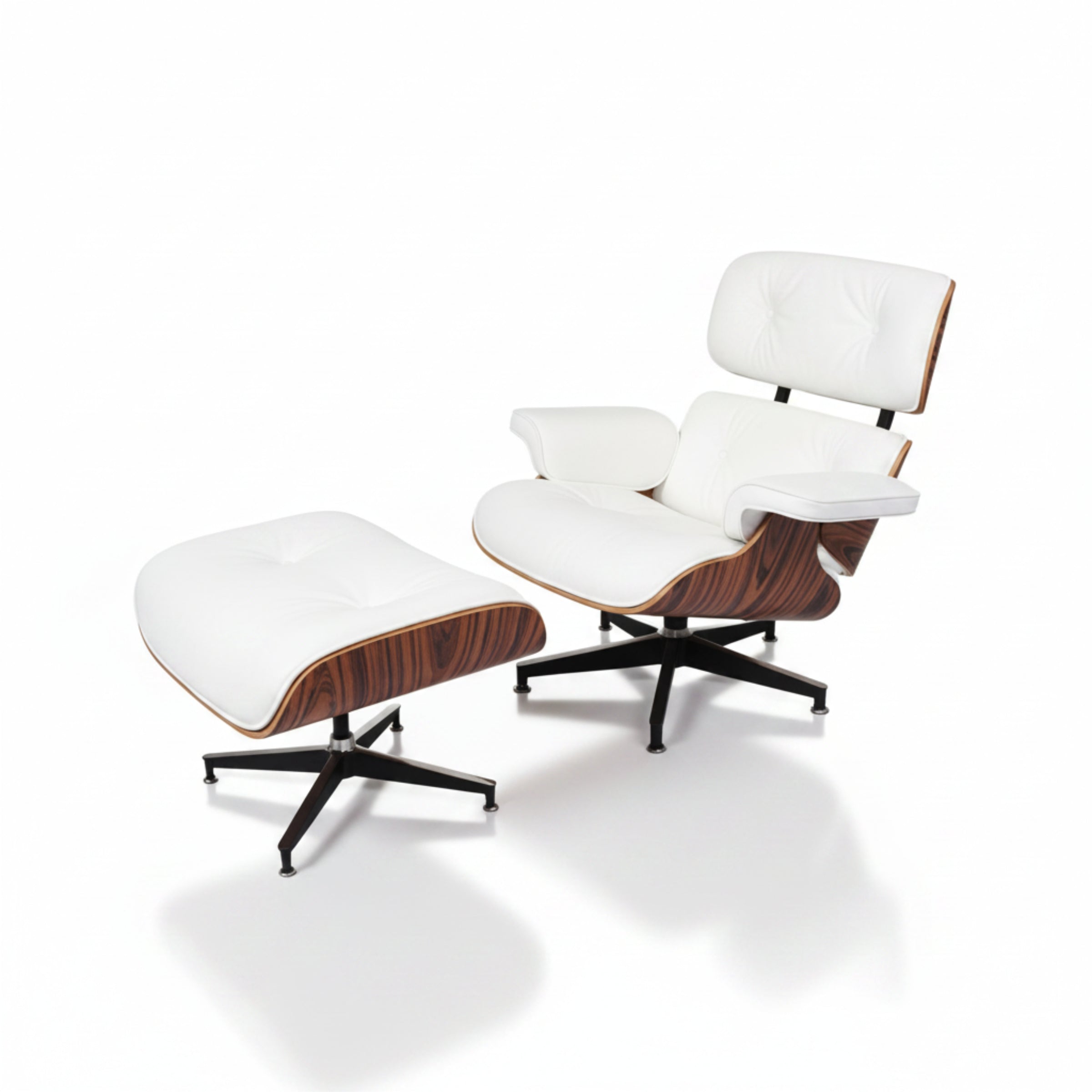 Charles Eames Inspired Mid-Century Lounge Chair With Ottoman Italian Leather - Rose Wood - Aura Furnitures