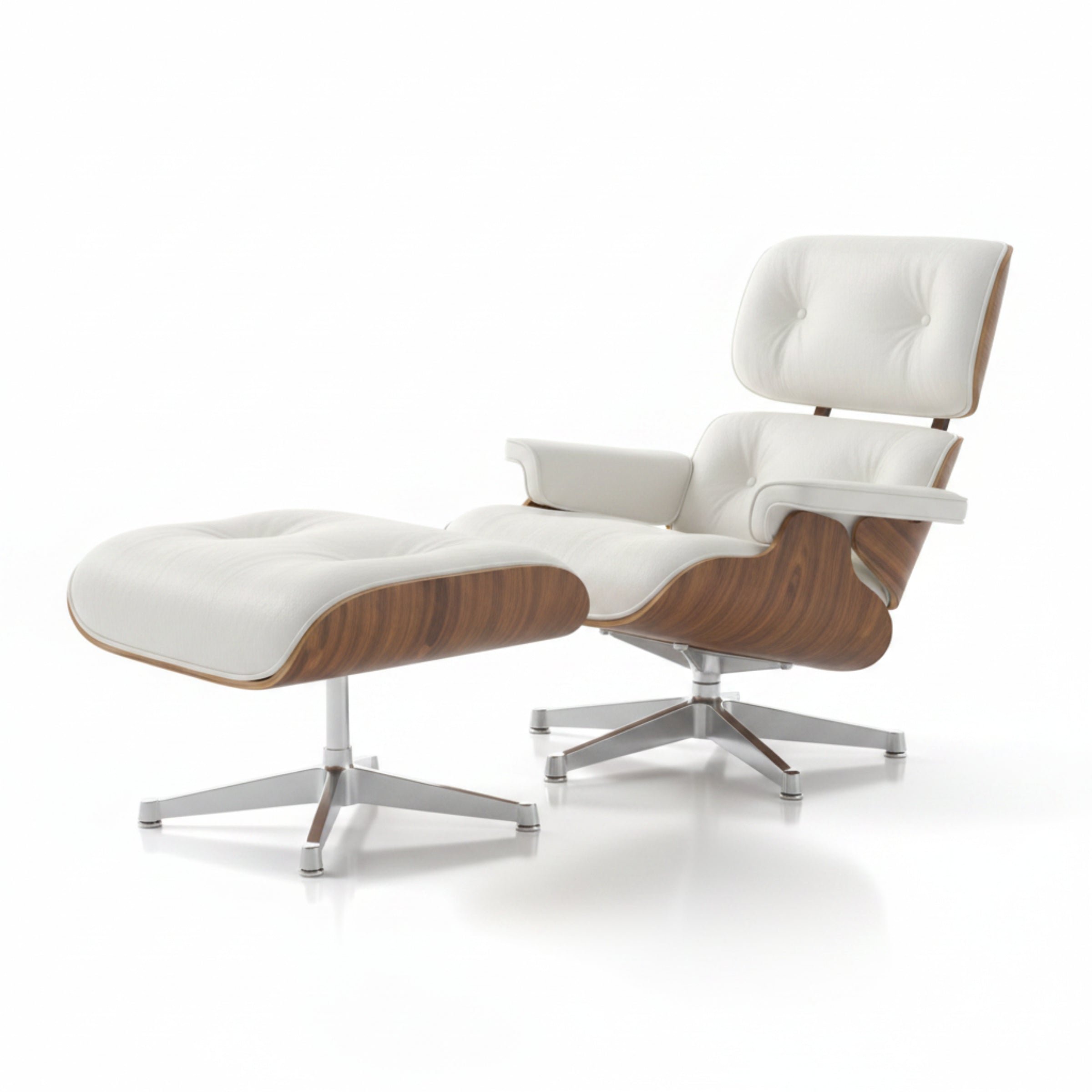 Charles Eames Inspired Mid-Century Lounge Chair With Ottoman Italian Leather - Rose Wood - Aura Furnitures