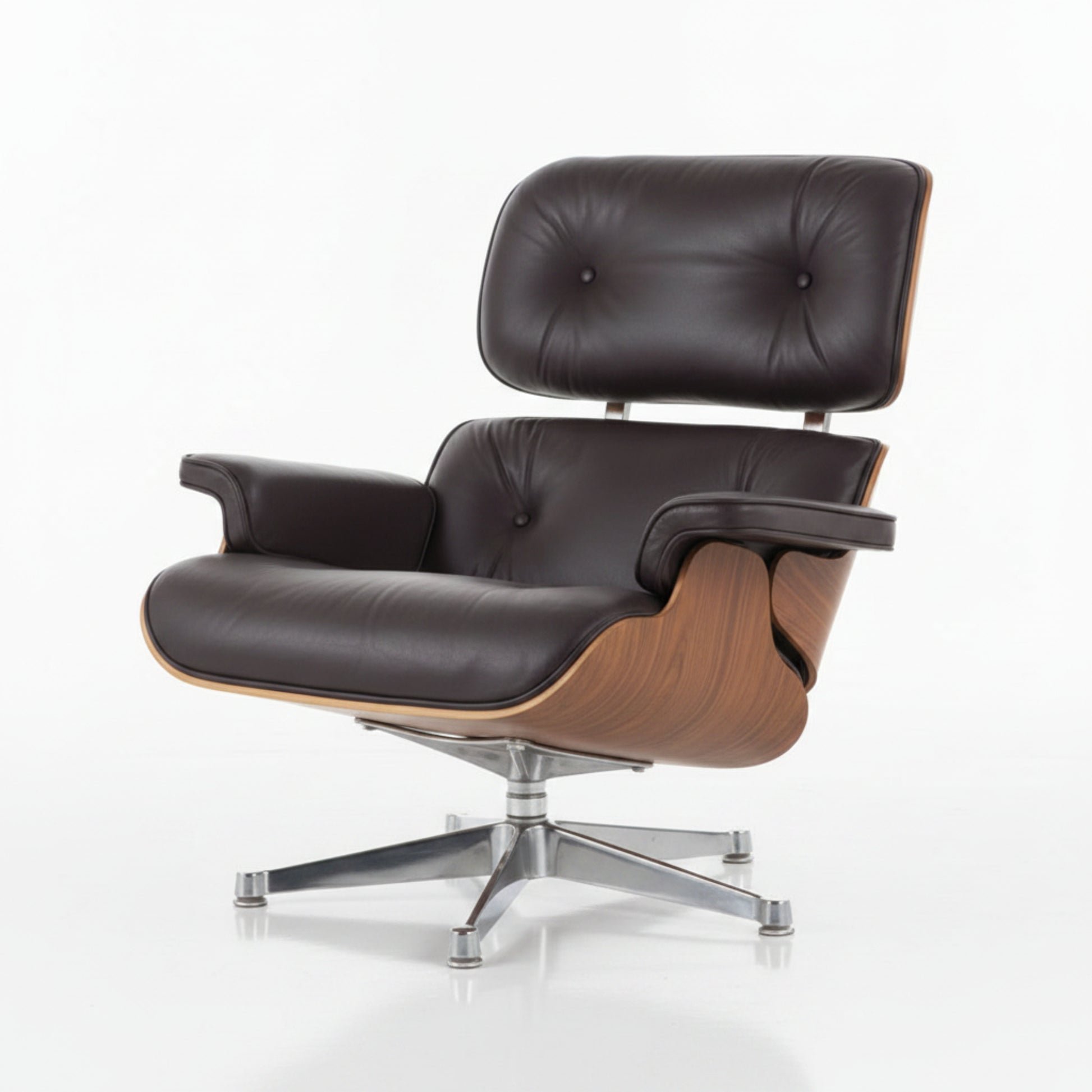 Charles Eames Inspired Mid-Century Lounge Chair With Ottoman Italian Leather - Rose Wood - Aura Furnitures