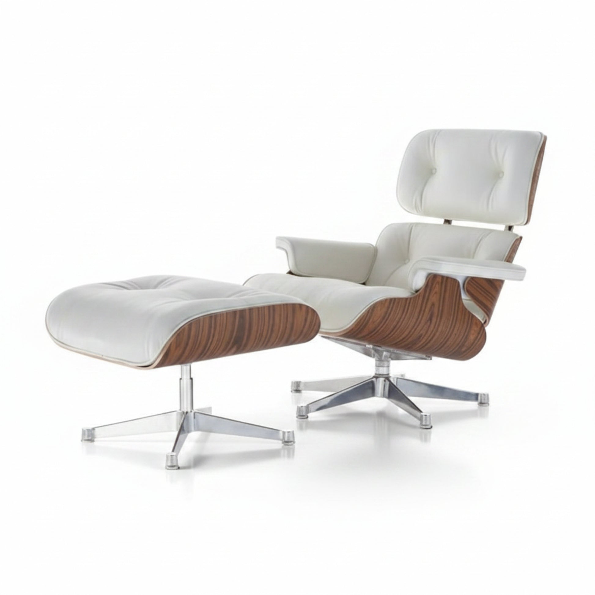 Charles Eames Inspired Mid-Century Lounge Chair With Ottoman Italian Leather - Rose Wood - Aura Furnitures