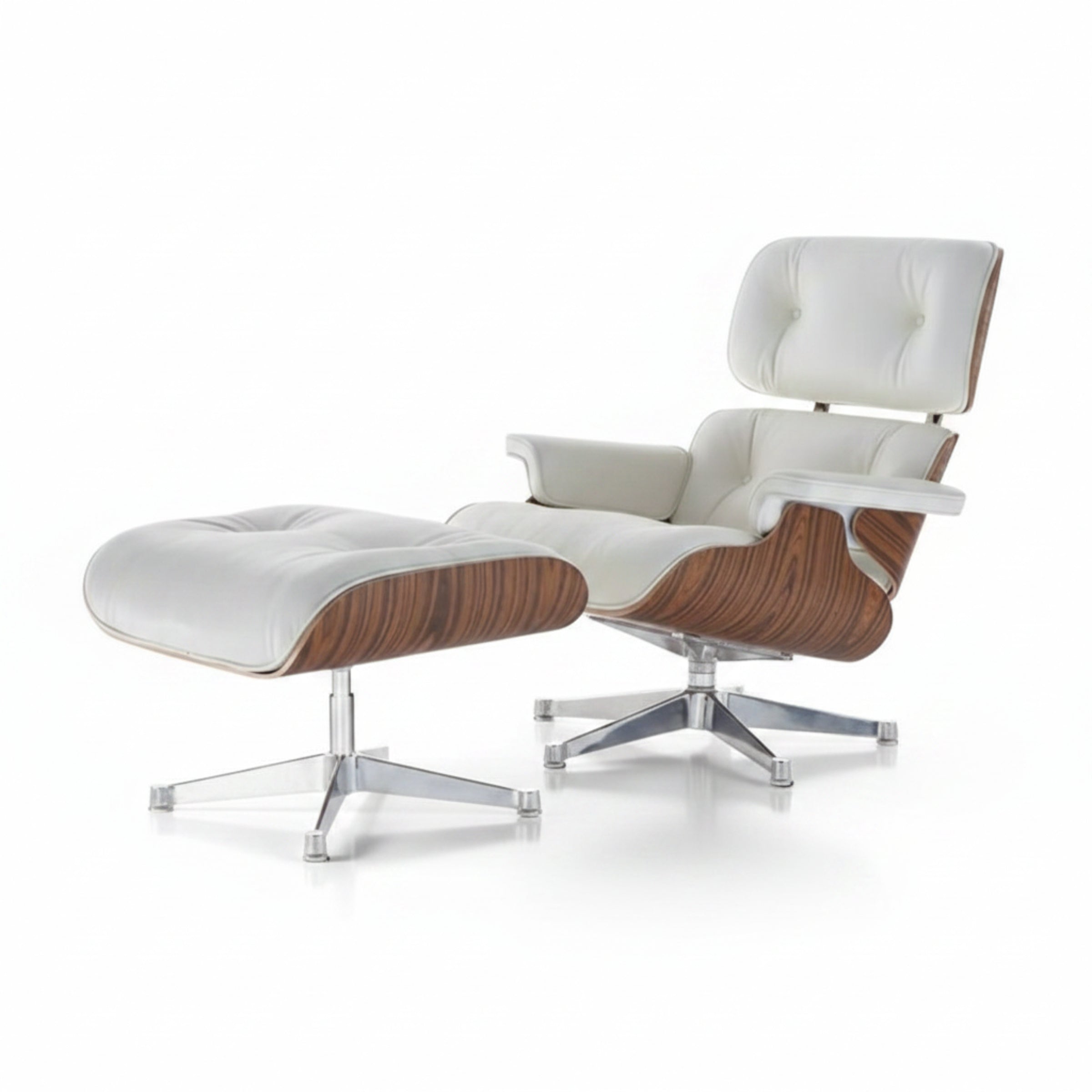 Charles Eames Inspired Mid-Century Lounge Chair With Ottoman Italian Leather - Rose Wood - Aura Furnitures