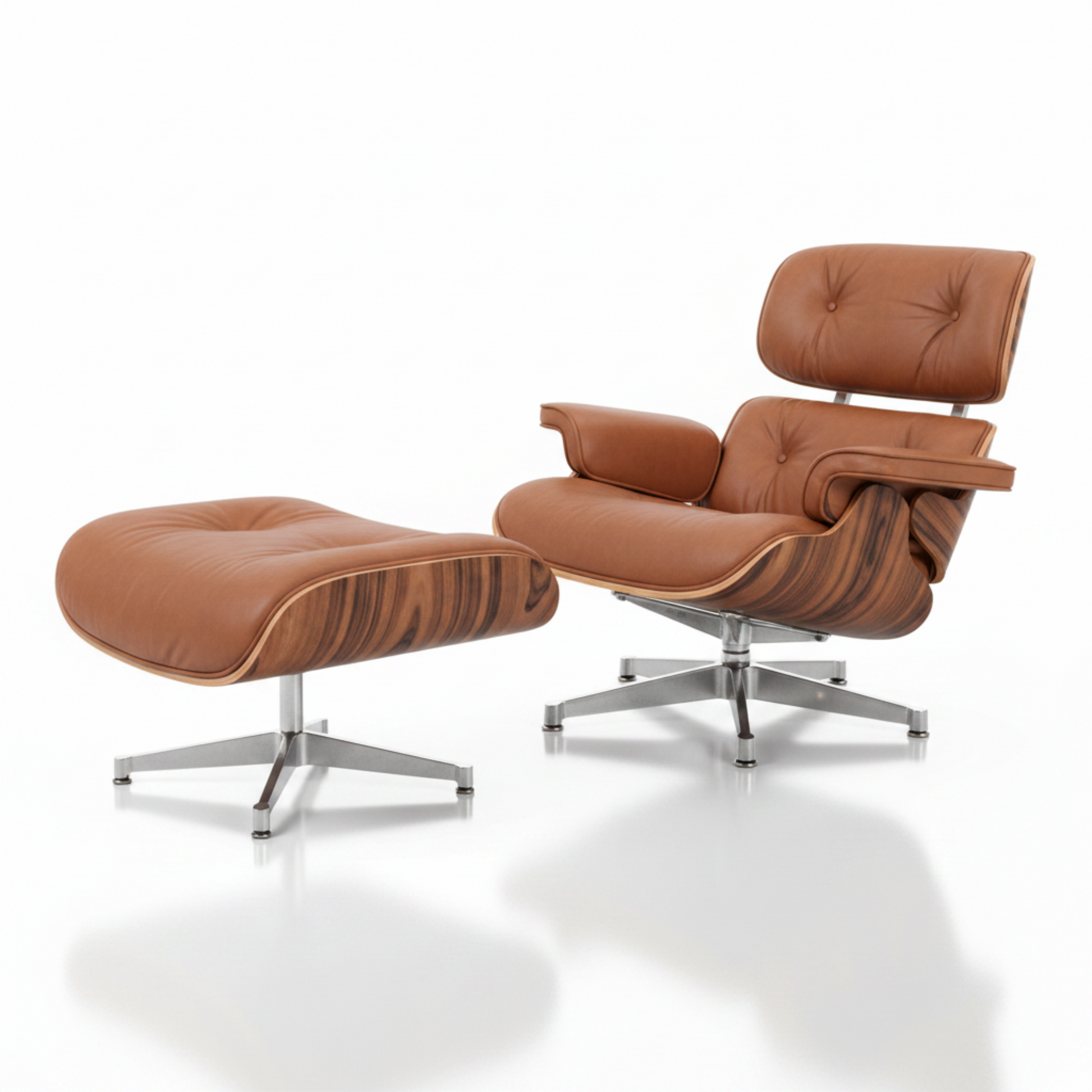 Charles Eames Inspired Mid-Century Lounge Chair With Ottoman Italian Leather - Rose Wood - Aura Furnitures