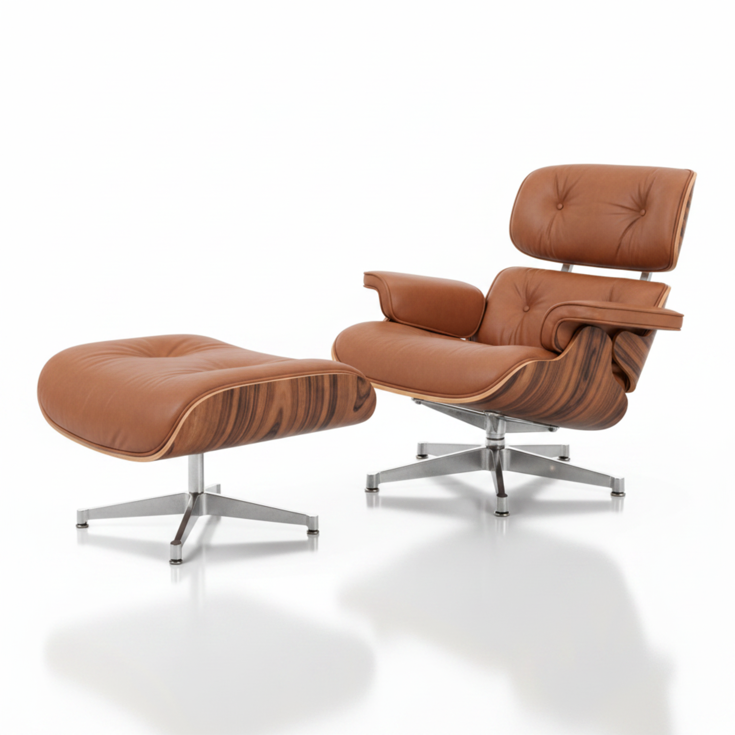 Charles Eames Inspired Mid-Century Lounge Chair With Ottoman Italian Leather - Rose Wood - Aura Furnitures