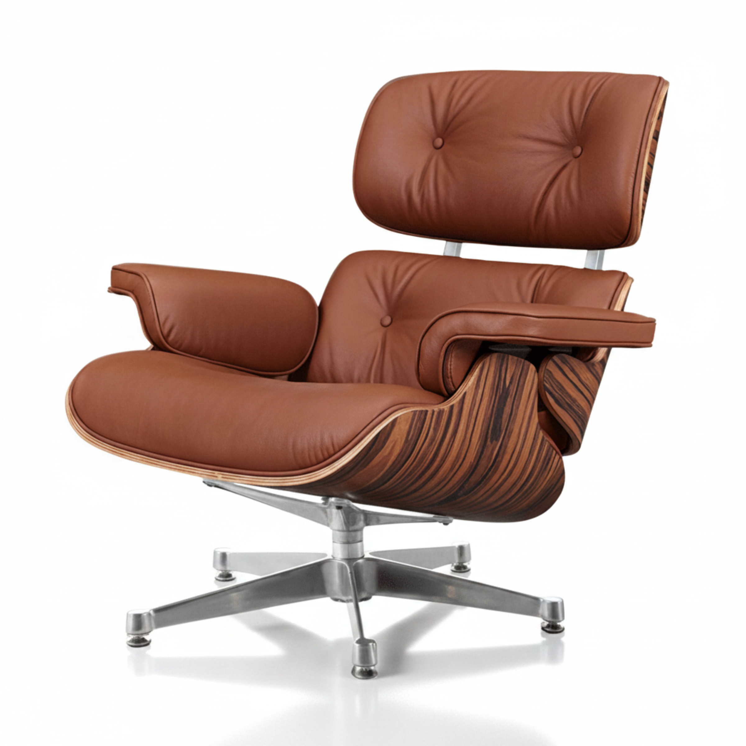 Charles Eames Inspired Mid-Century Lounge Chair With Ottoman Italian Leather - Rose Wood - Aura Furnitures
