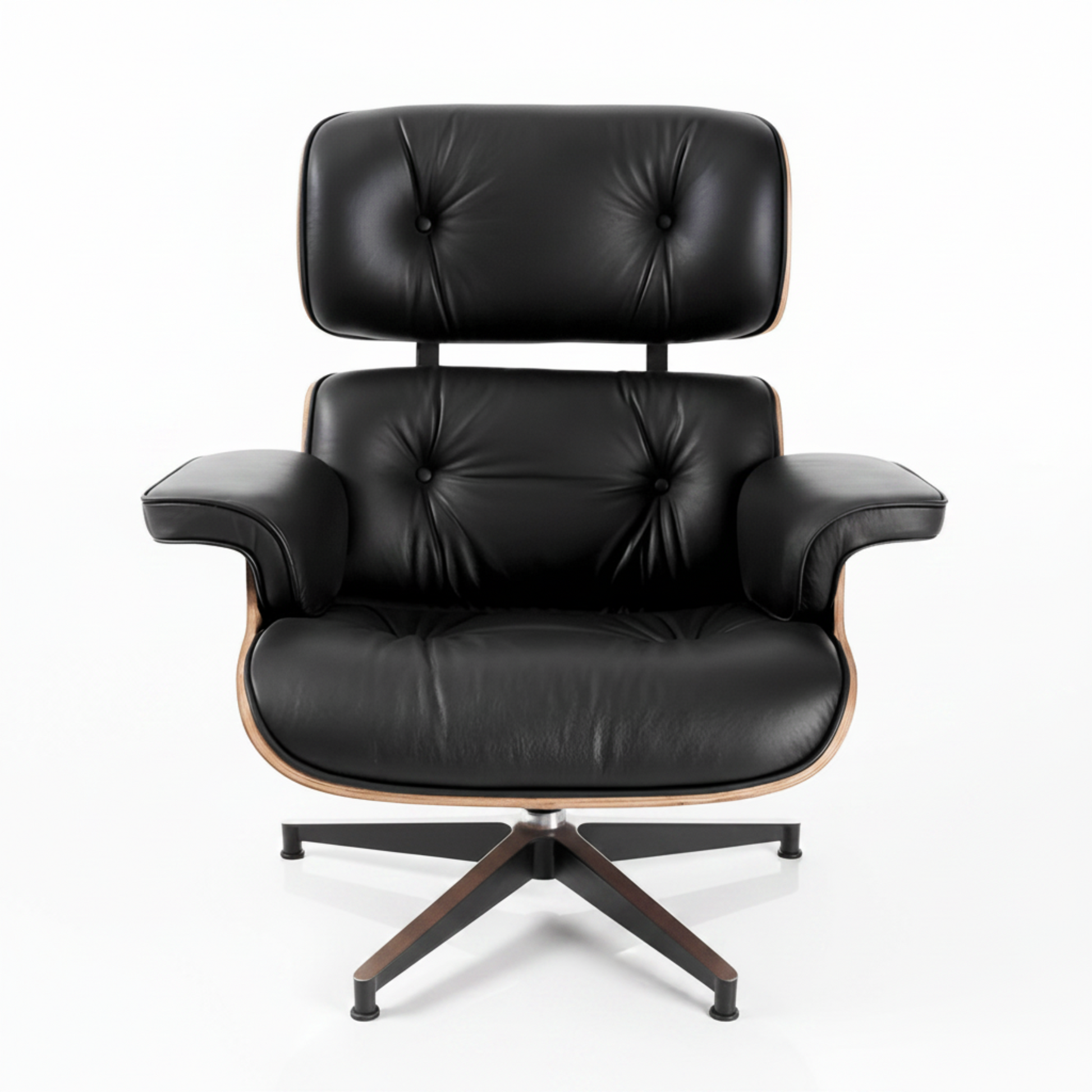 Charles Eames Inspired Mid-Century Lounge Chair With Ottoman Italian Leather - Rose Wood - Aura Furnitures