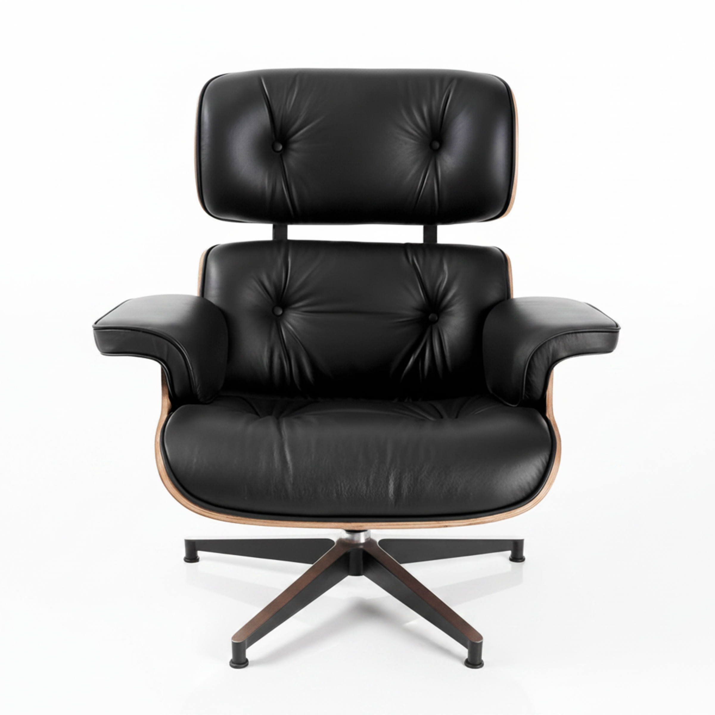 Charles Eames Inspired Mid-Century Lounge Chair With Ottoman Italian Leather - Rose Wood - Aura Furnitures