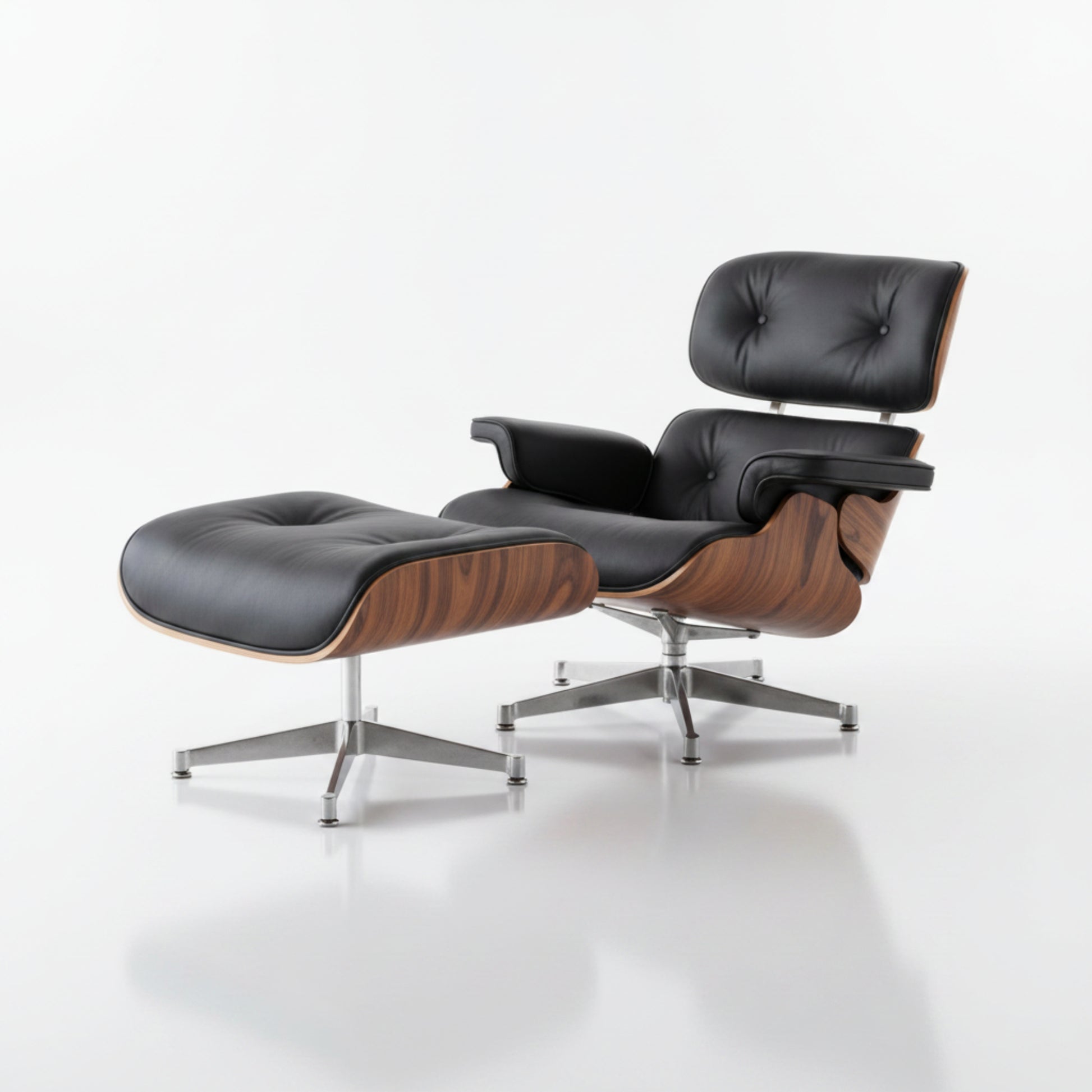 Charles Eames Inspired Mid-Century Lounge Chair With Ottoman Italian Leather - Rose Wood - Aura Furnitures