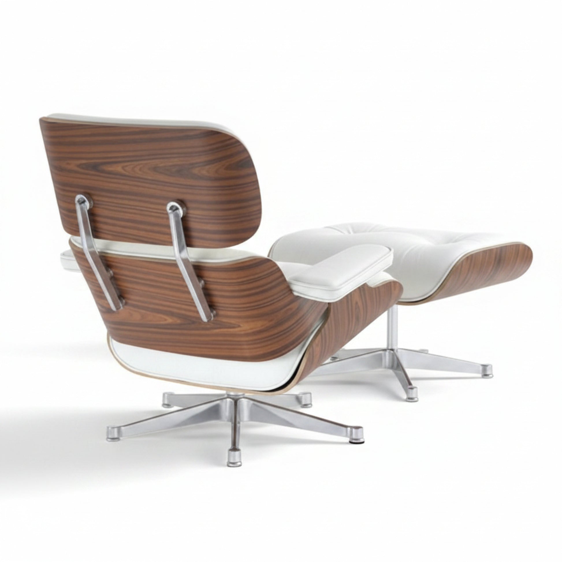 Charles Eames Inspired Mid-Century Lounge Chair With Ottoman Italian Leather - Rose Wood - Aura Furnitures