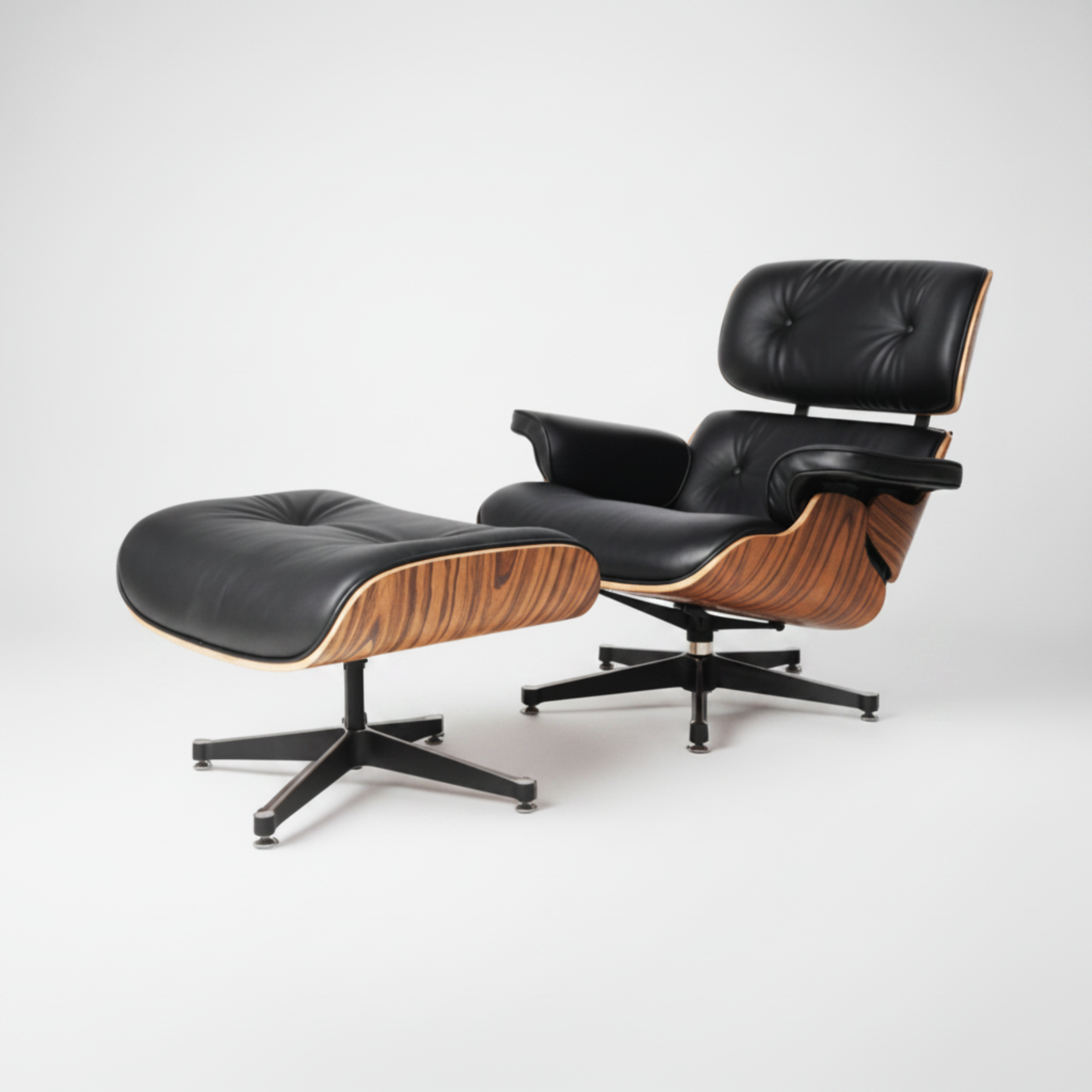 Charles Eames Inspired Mid-Century Lounge Chair With Ottoman Italian Leather - Rose Wood - Aura Furnitures