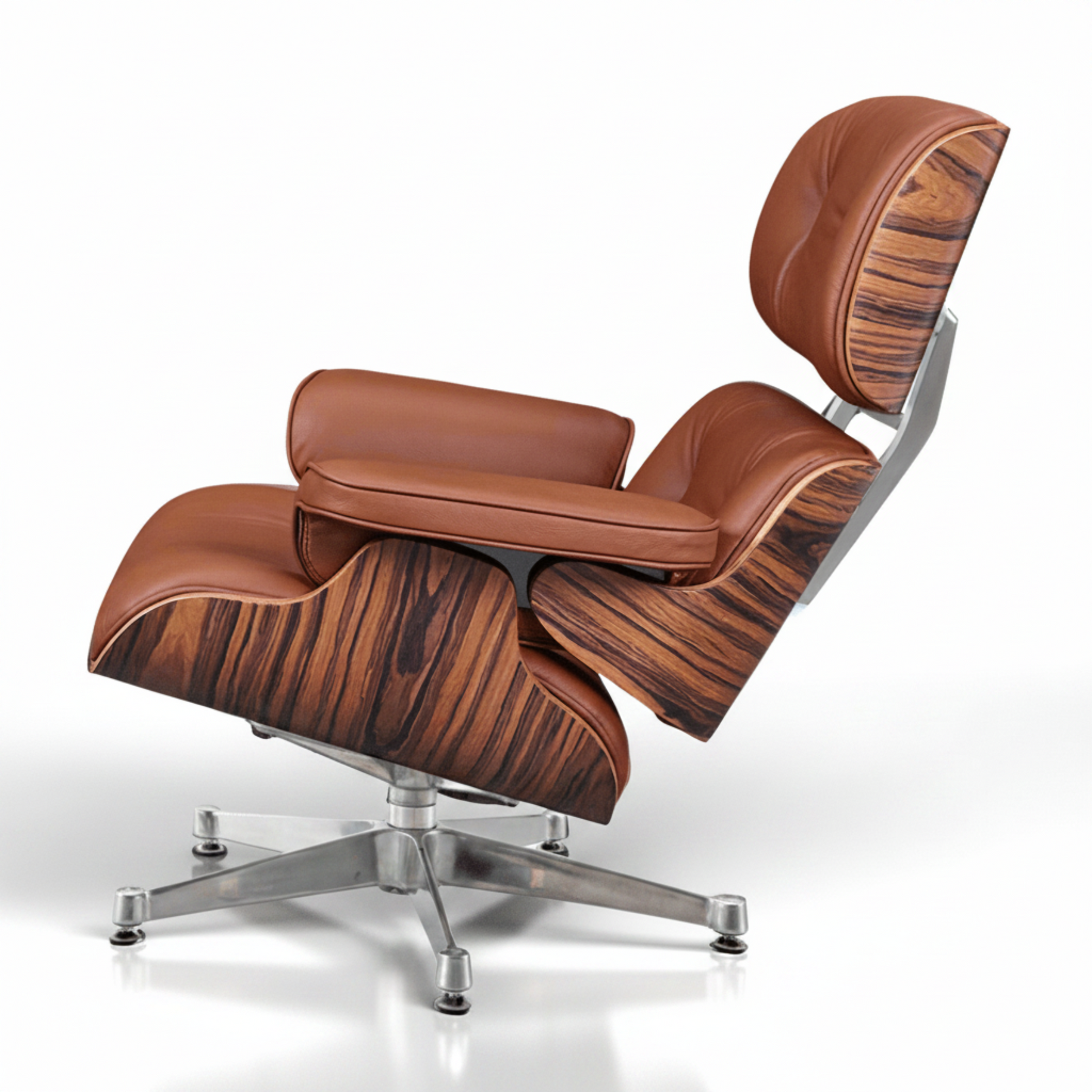 Charles Eames Inspired Mid-Century Lounge Chair With Ottoman Italian Leather - Rose Wood - Aura Furnitures
