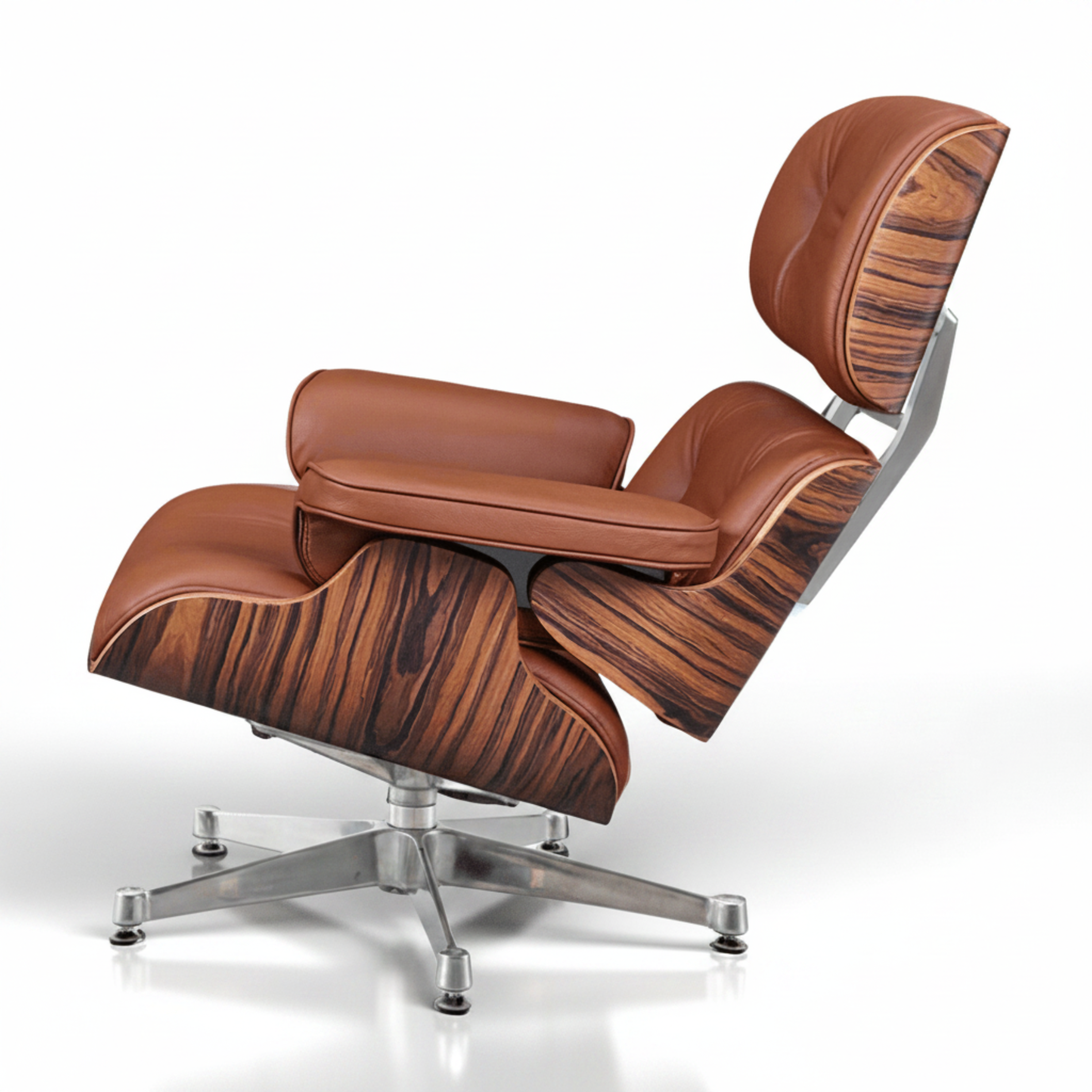 Charles Eames Inspired Mid-Century Lounge Chair With Ottoman Italian Leather - Rose Wood - Aura Furnitures