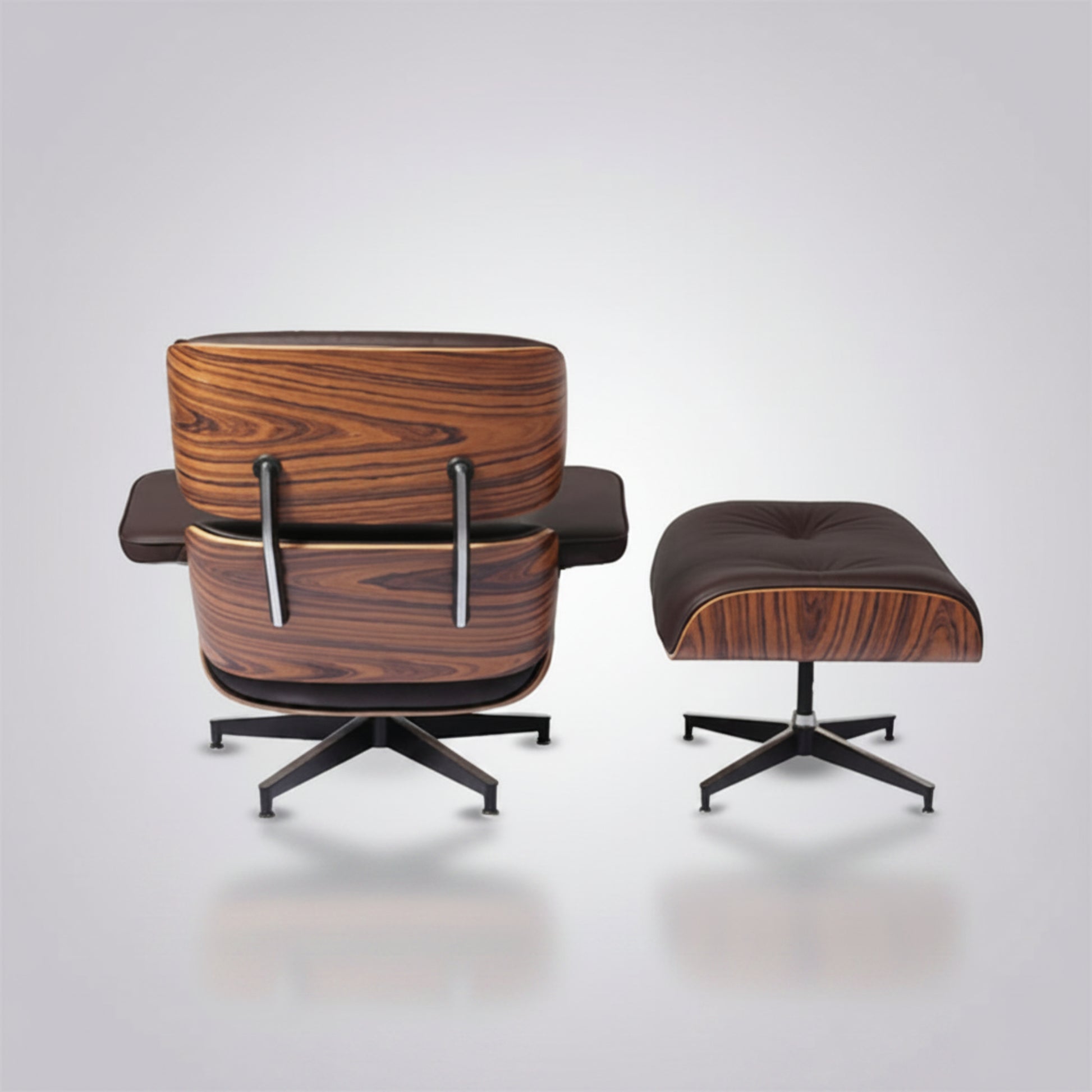 Charles Eames Inspired Mid-Century Lounge Chair With Ottoman Italian Leather - Rose Wood - Aura Furnitures