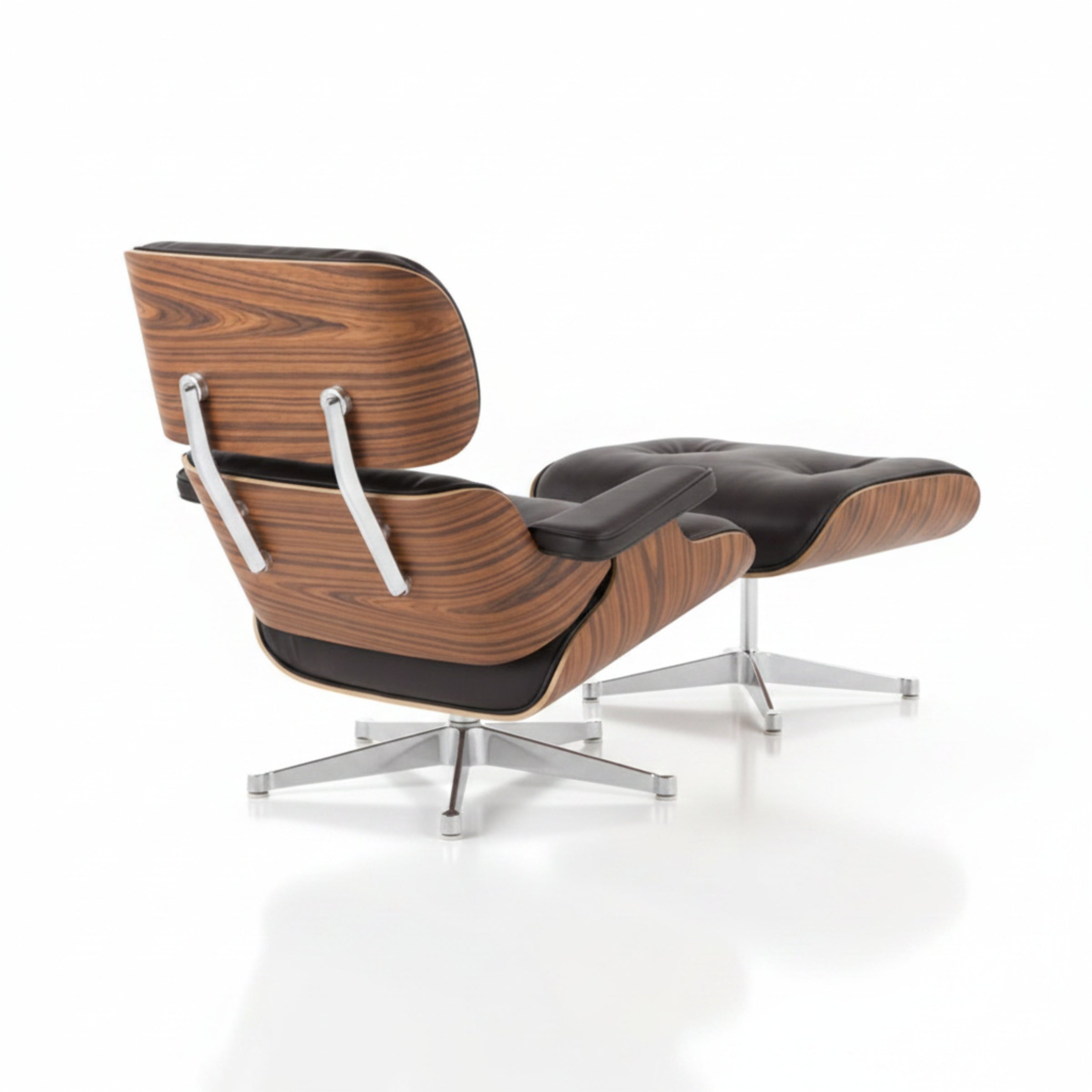 Charles Eames Inspired Mid-Century Lounge Chair With Ottoman Italian Leather - Rose Wood - Aura Furnitures