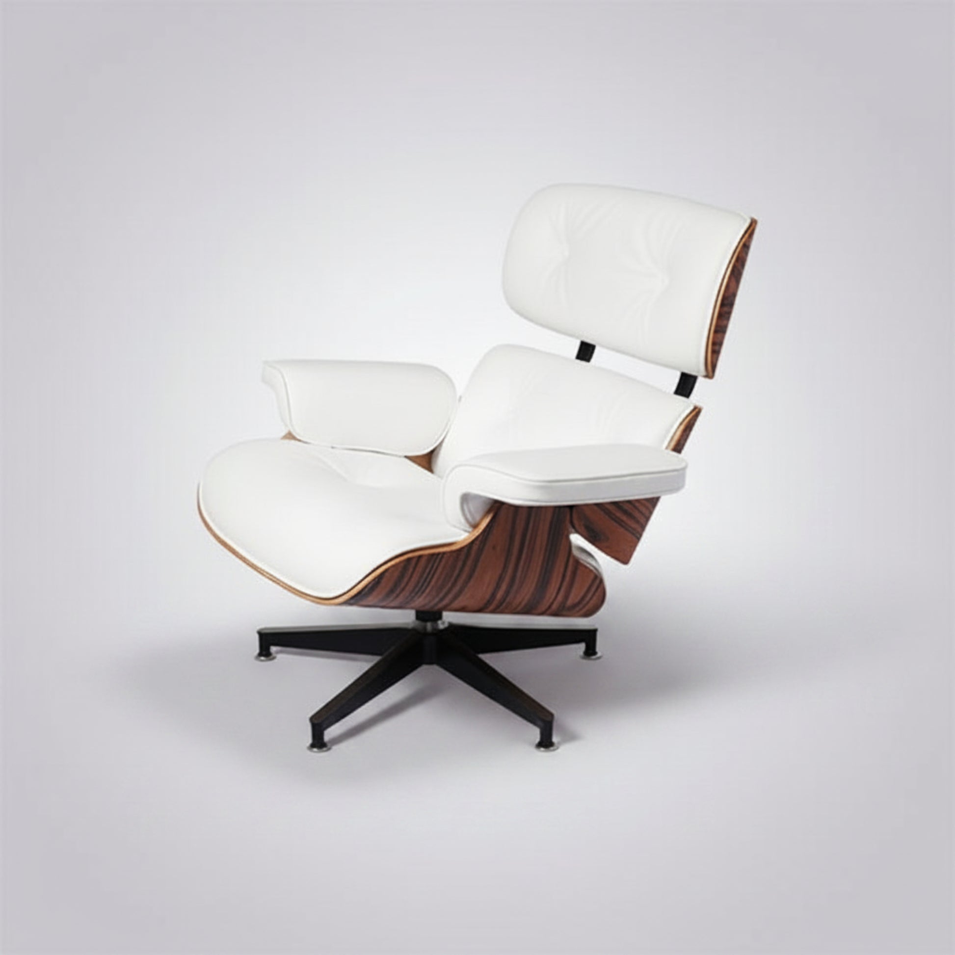 Charles Eames Inspired Mid-Century Lounge Chair With Ottoman Italian Leather - Rose Wood - Aura Furnitures