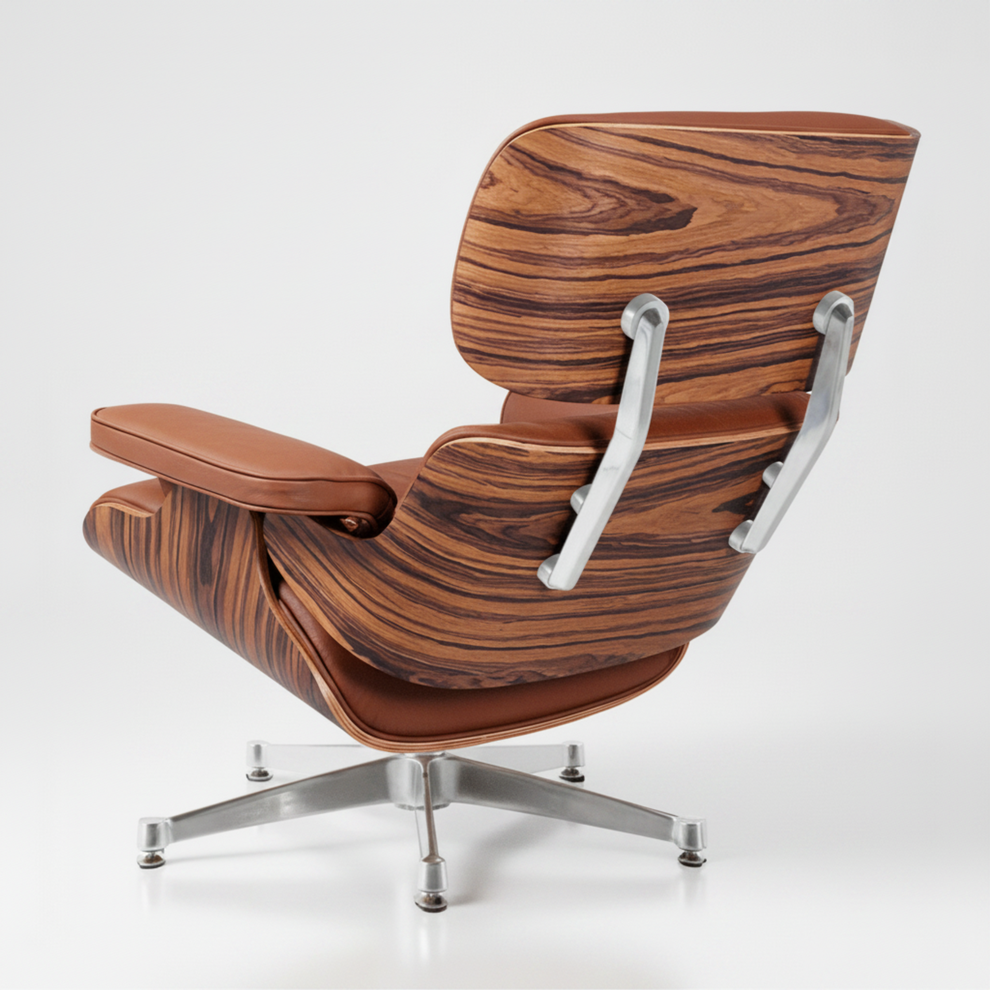 Charles Eames Inspired Mid-Century Lounge Chair With Ottoman Italian Leather - Rose Wood - Aura Furnitures