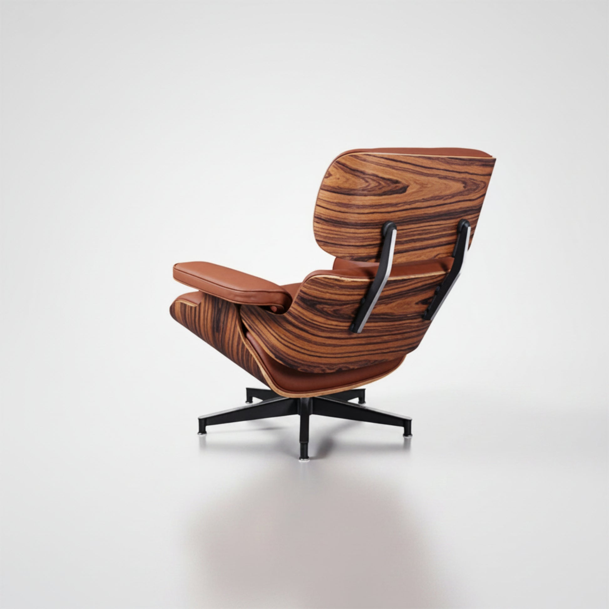 Charles Eames Inspired Mid-Century Lounge Chair With Ottoman Italian Leather - Rose Wood - Aura Furnitures