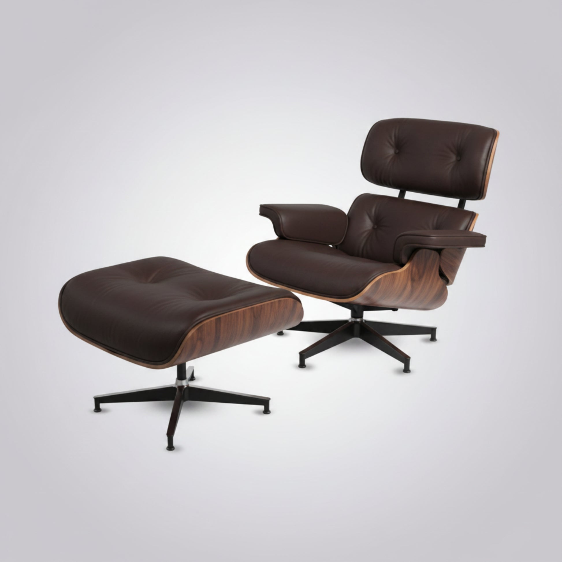 Charles Eames Inspired Mid-Century Lounge Chair With Ottoman Italian Leather - Rose Wood - Aura Furnitures