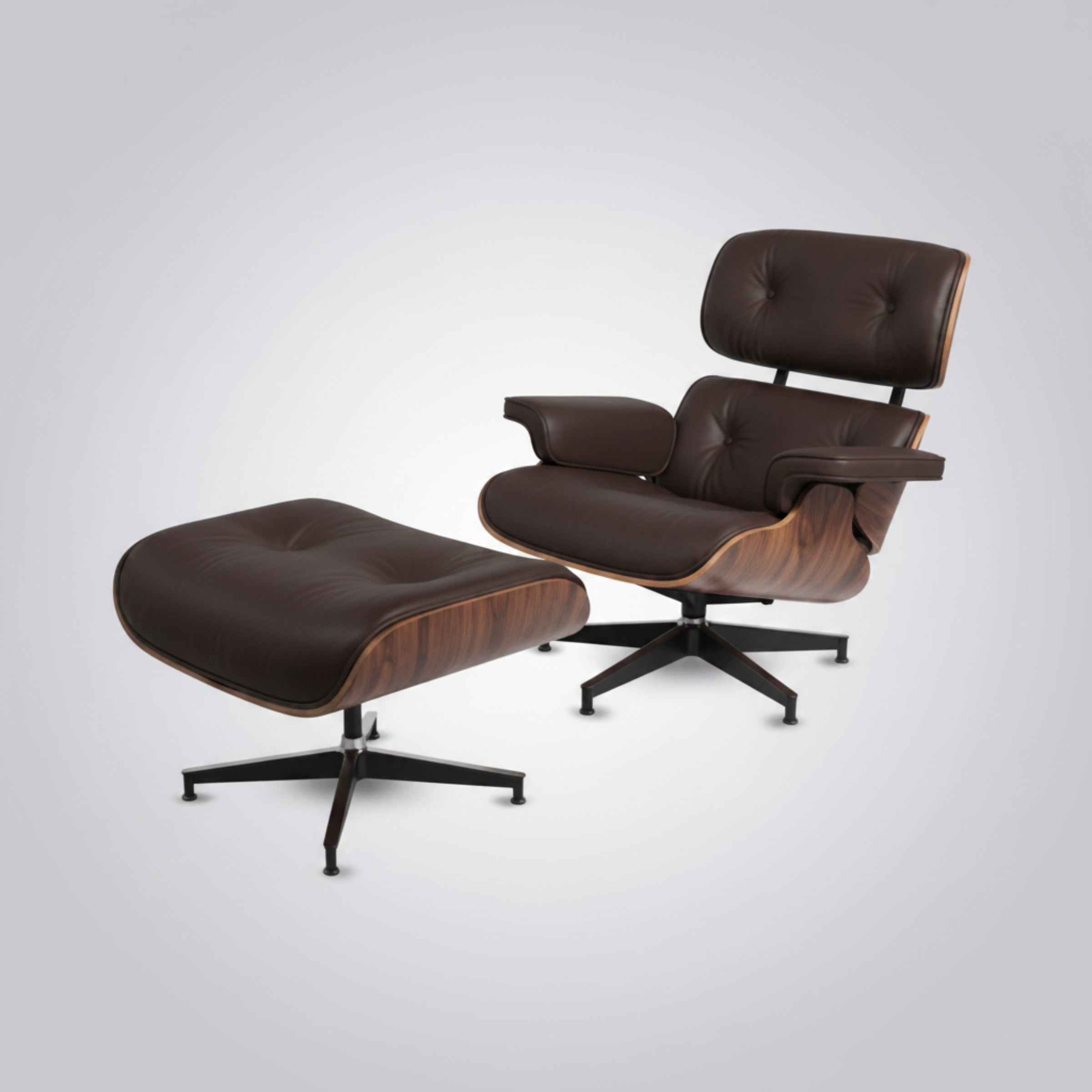 Charles Eames Inspired Mid-Century Lounge Chair With Ottoman Italian Leather - Rose Wood - Aura Furnitures