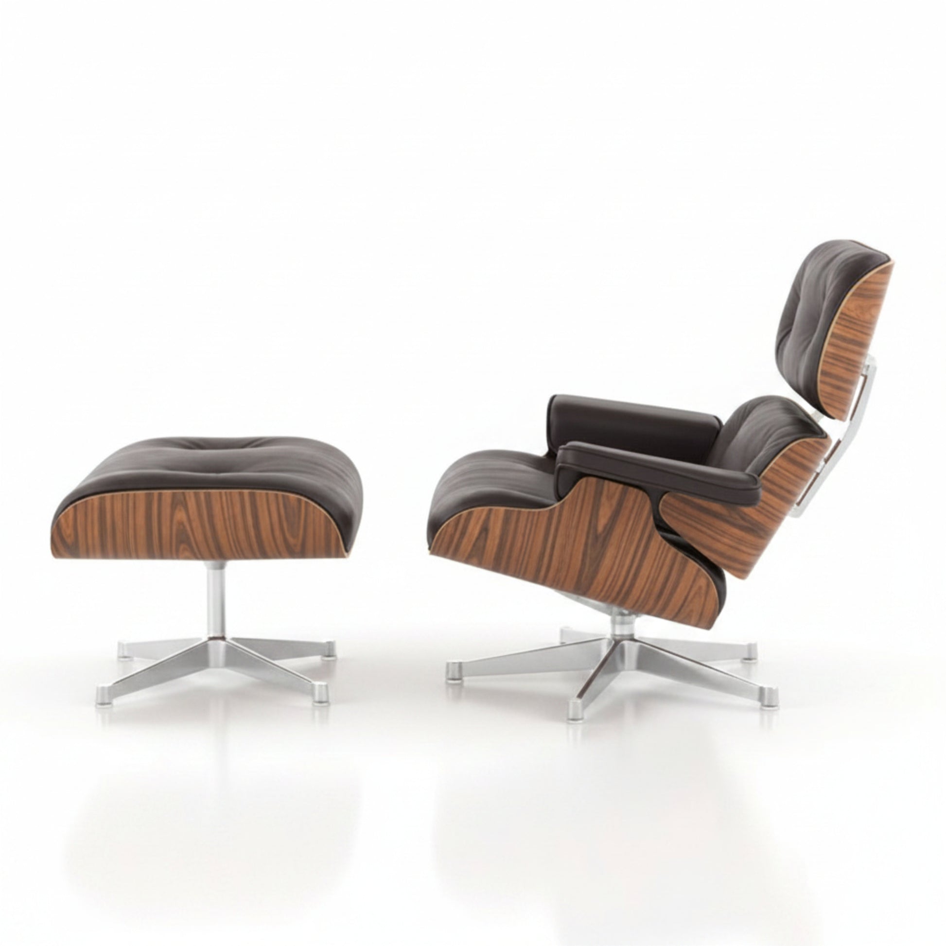 Charles Eames Inspired Mid-Century Lounge Chair With Ottoman Italian Leather - Rose Wood - Aura Furnitures