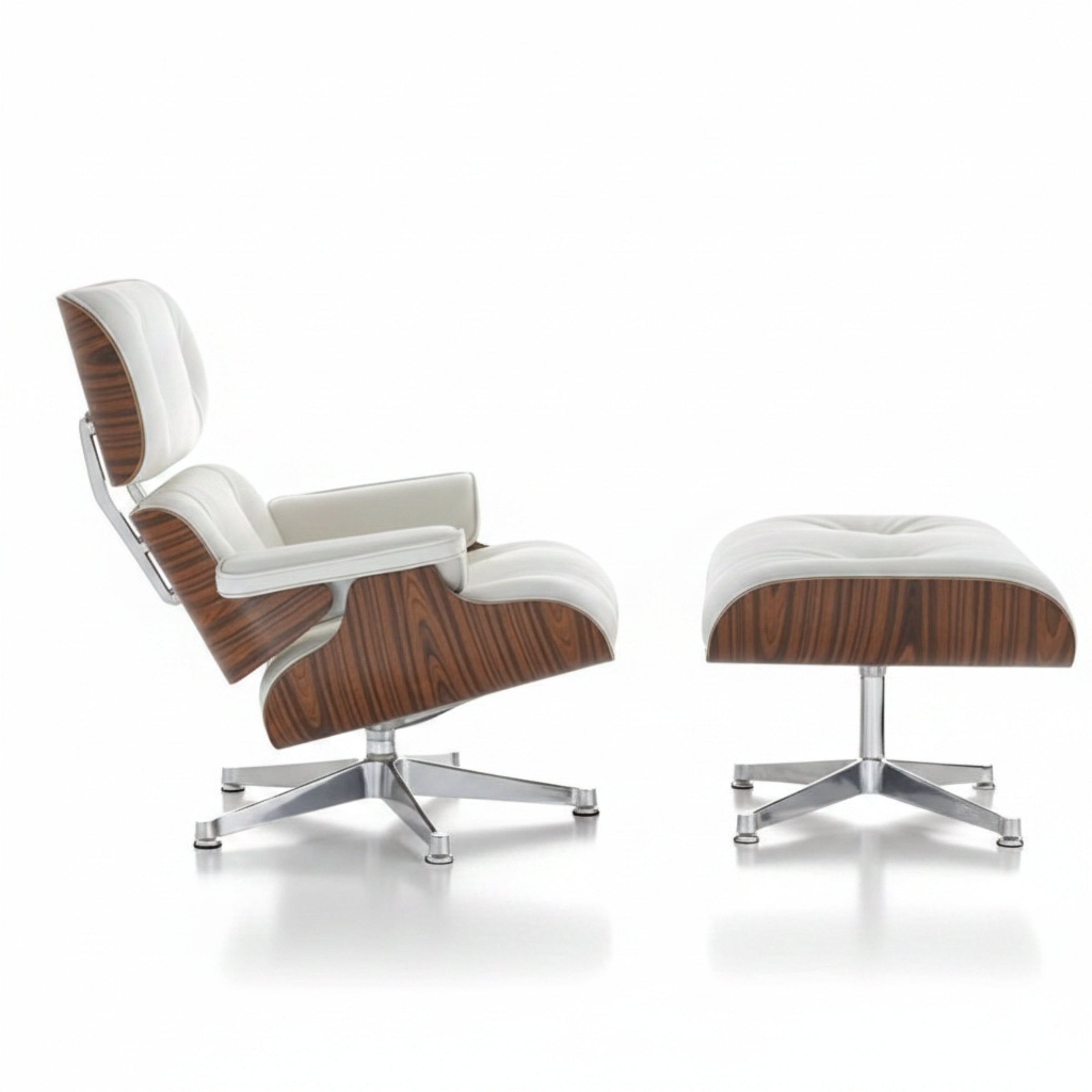Charles Eames Inspired Mid-Century Lounge Chair With Ottoman Italian Leather - Rose Wood - Aura Furnitures